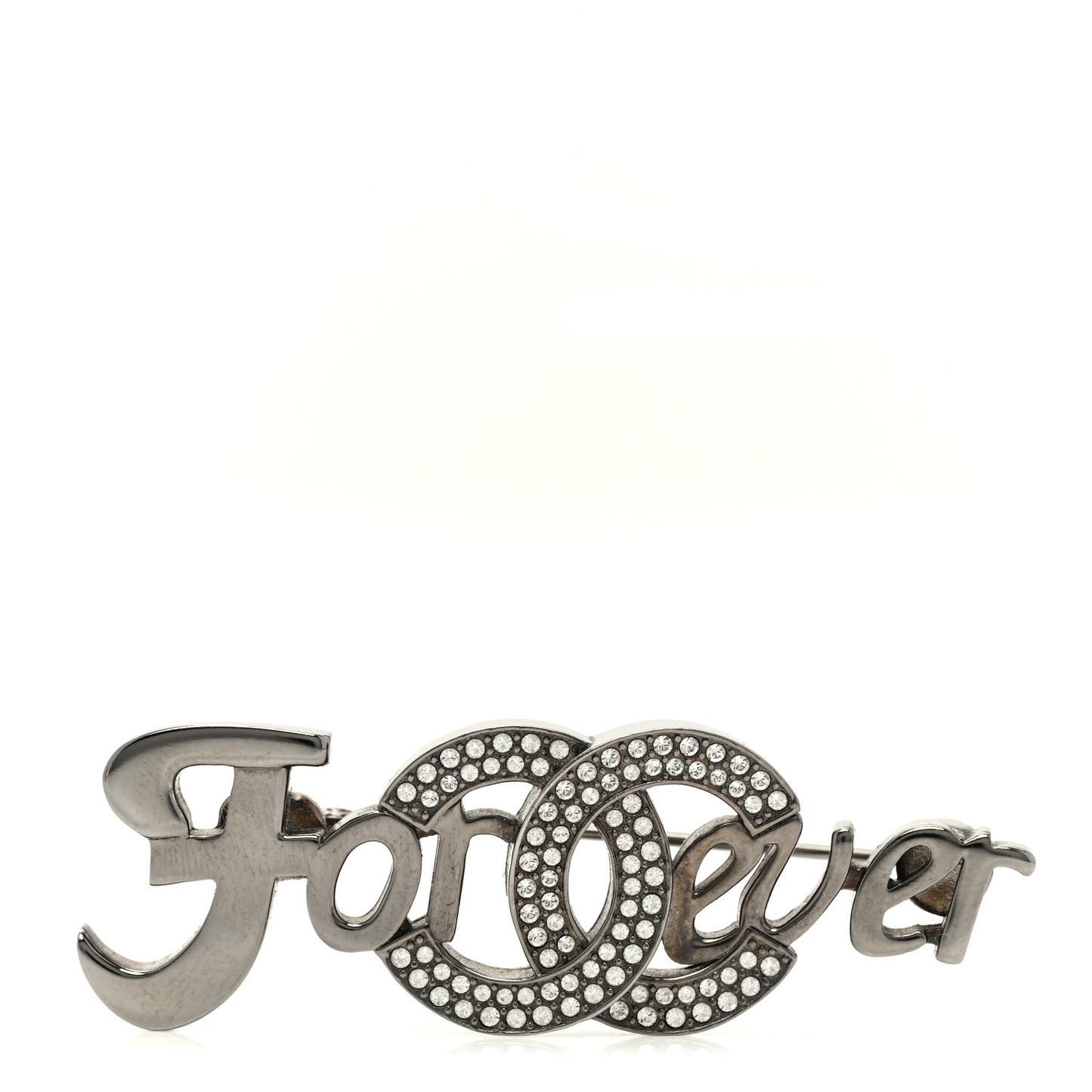 Metal Crystal Forever CC Brooch Silver