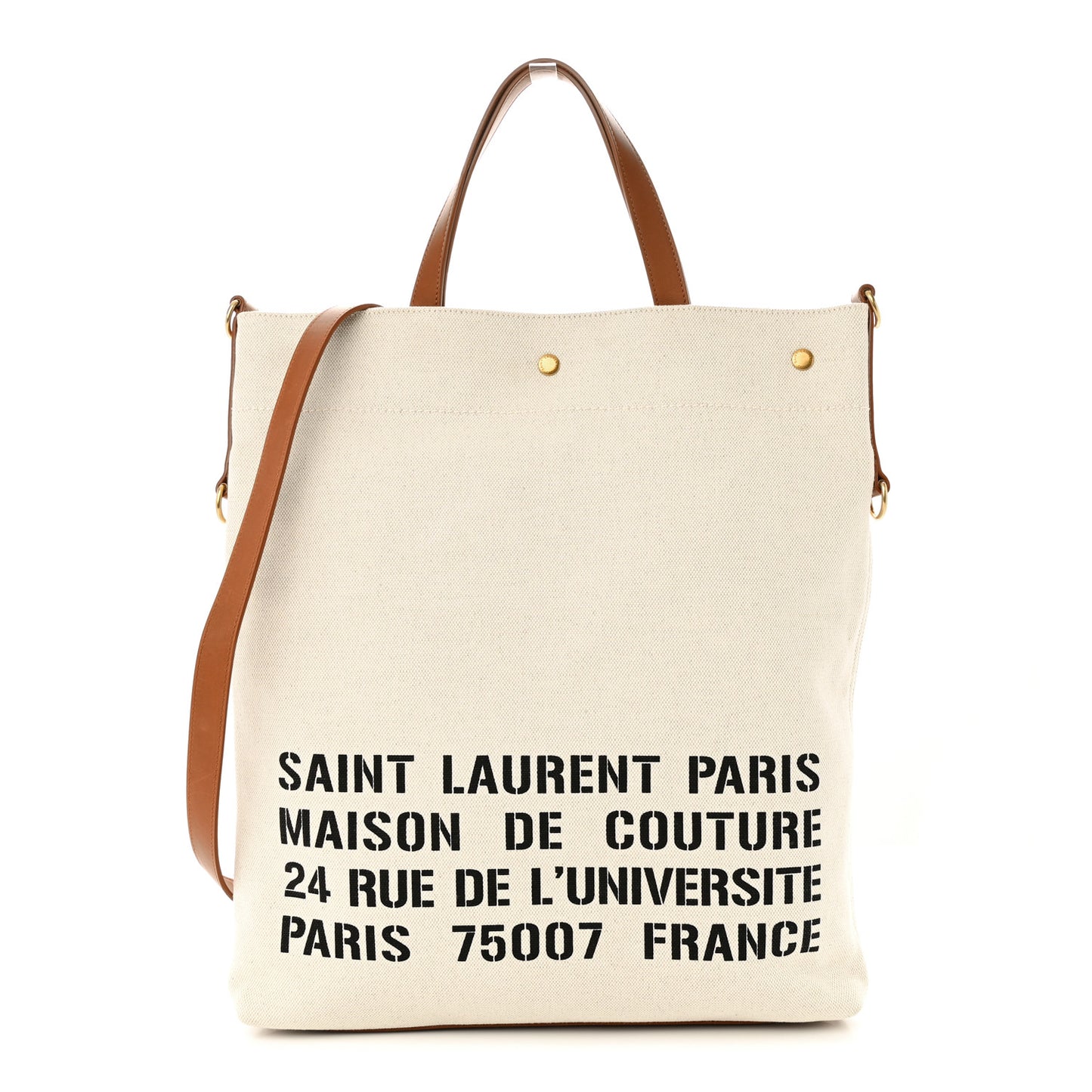 Canvas Smooth Calfskin Universite North South Foldable Tote Naturel Brick