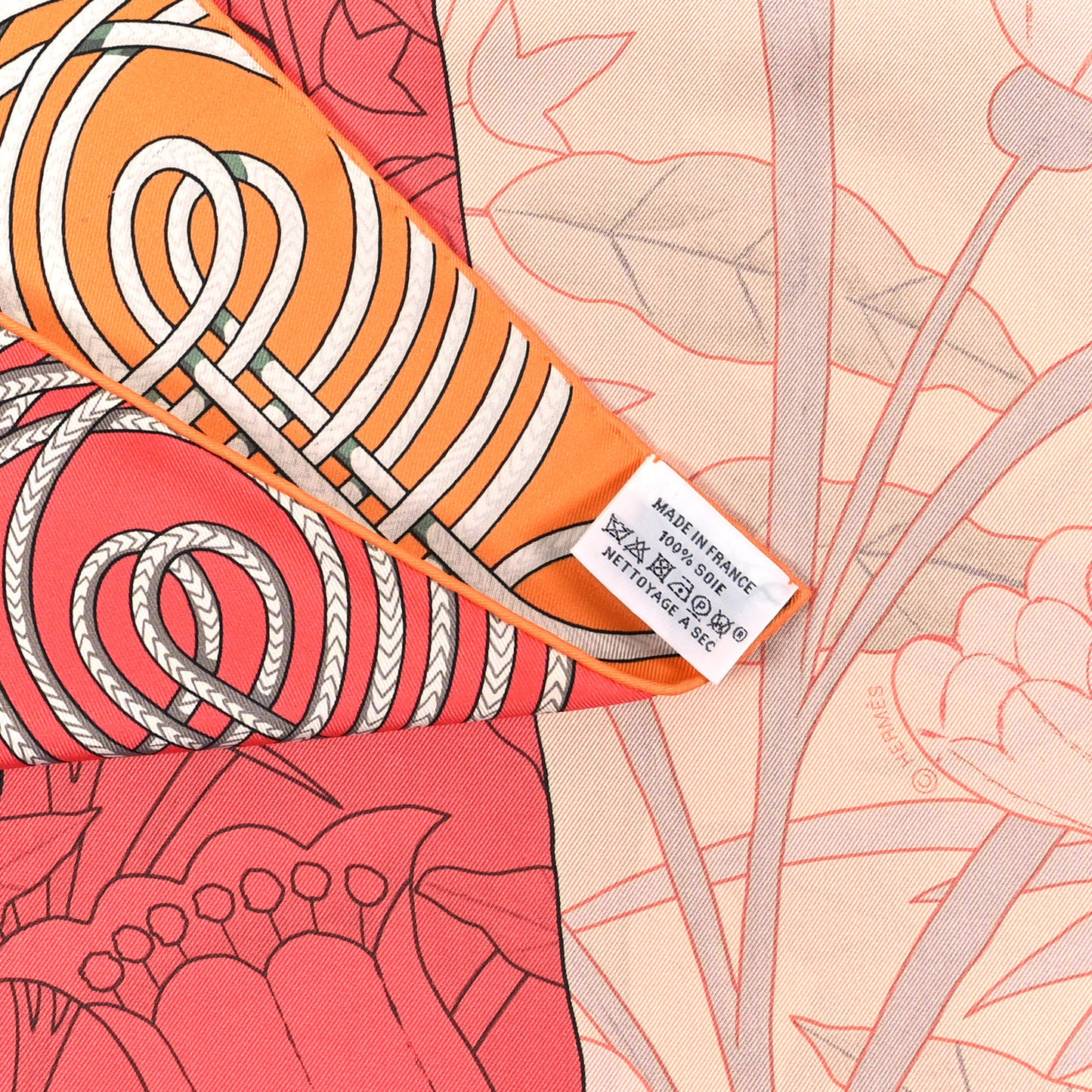 Silk Carre Double Face Brandebourgs Scarf 90 Abricot Corail Etoupe