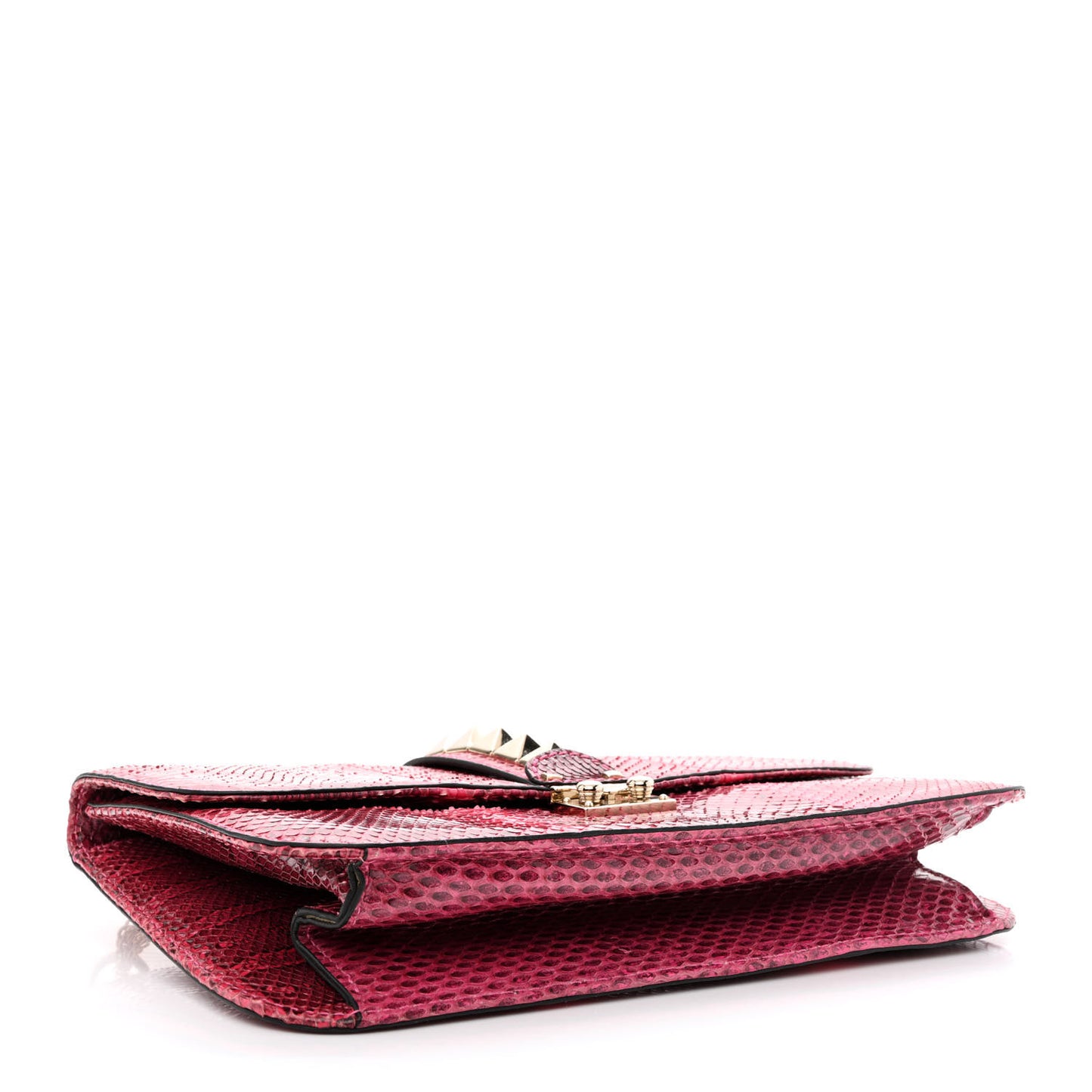 Snakeskin Large Glam Lock Rockstud Flap Pop Fuxia