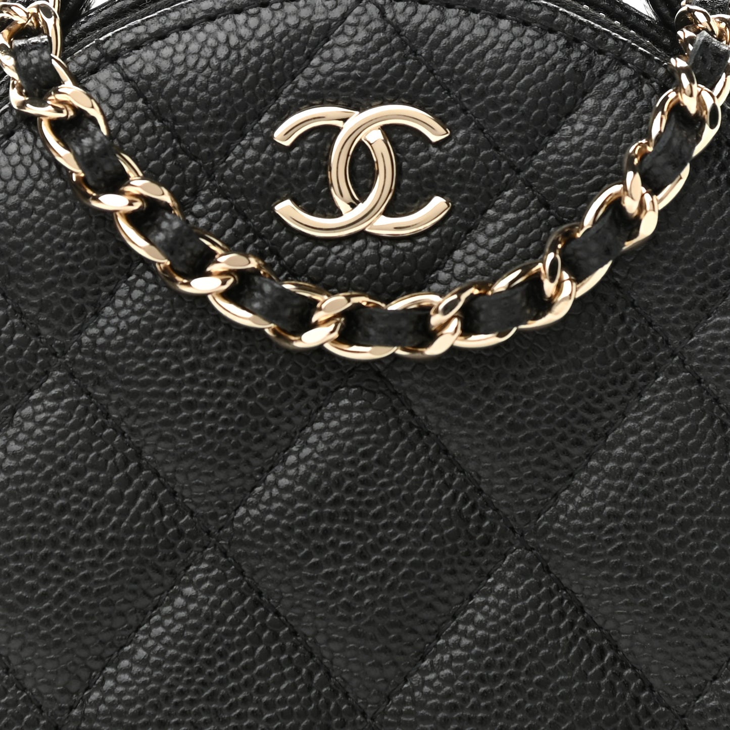 Caviar Quilted Round Handle With Care Vanity With Chain Black