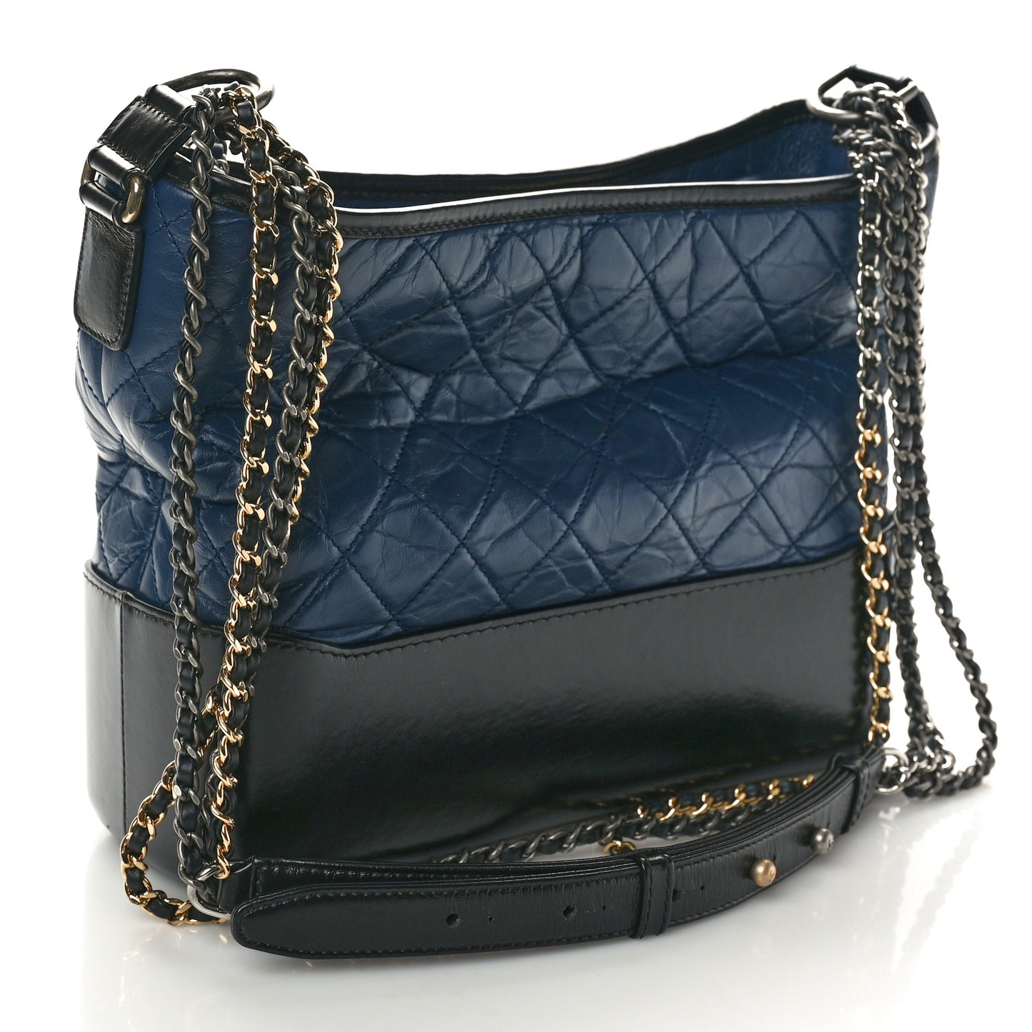 Aged Calfskin Quilted Medium Gabrielle Hobo Navy Black
