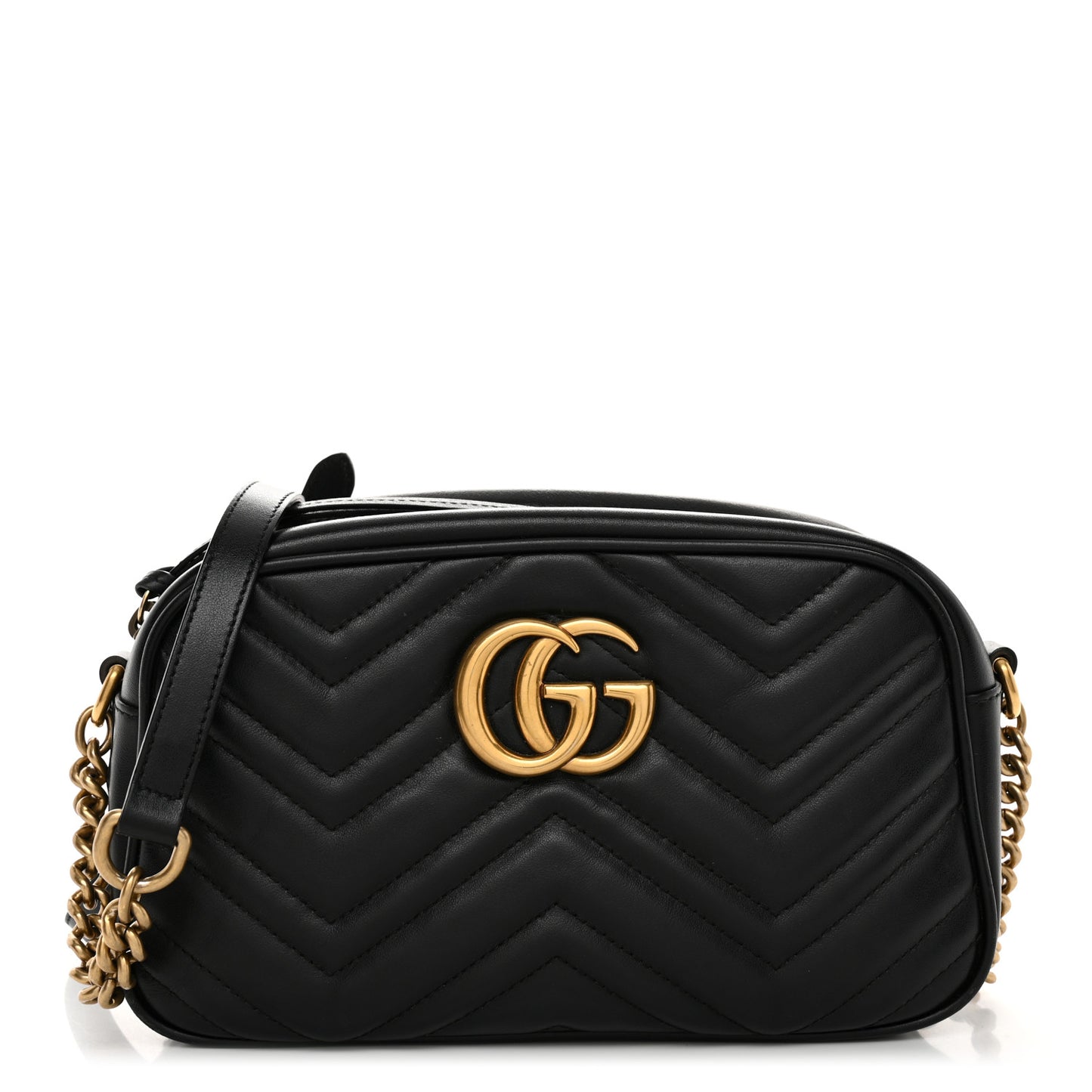 Calfskin Matelasse Small GG Marmont Chain Shoulder Bag Black