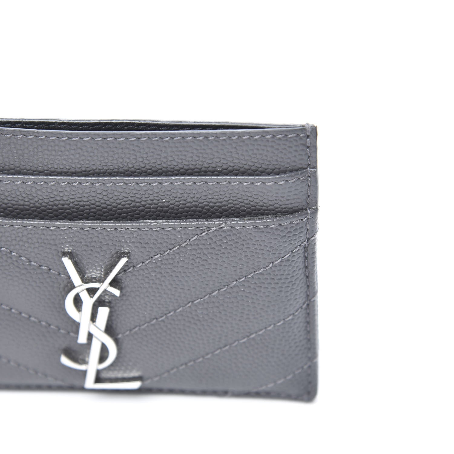 Saint Laurent Grain De Poudre Matelasse Chevron Monogram Credit Card Case Earth 9 of 9
