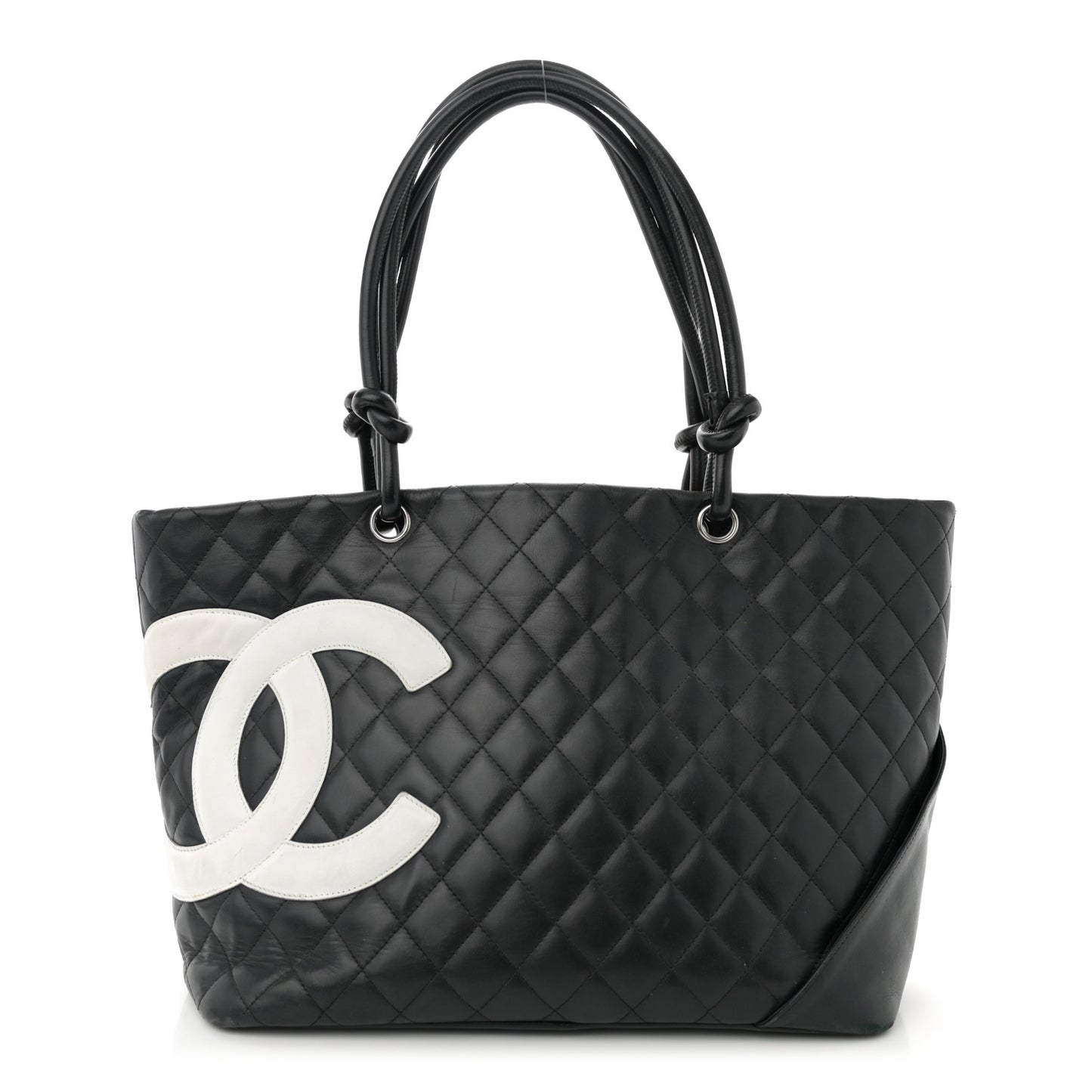 Calfskin Quilted Large Cambon Tote Black White