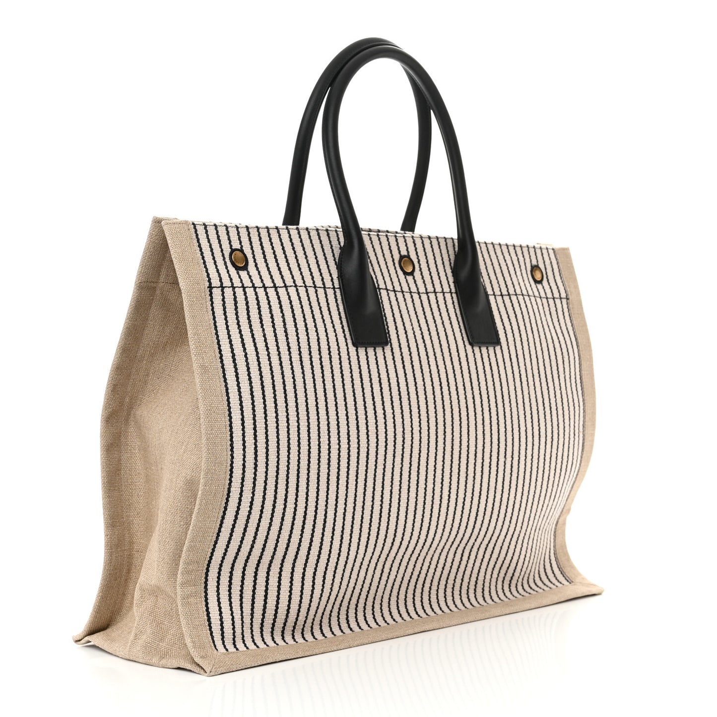 Embroidered Cotton Linen Rive Gauche Noe Tote Natural Black
