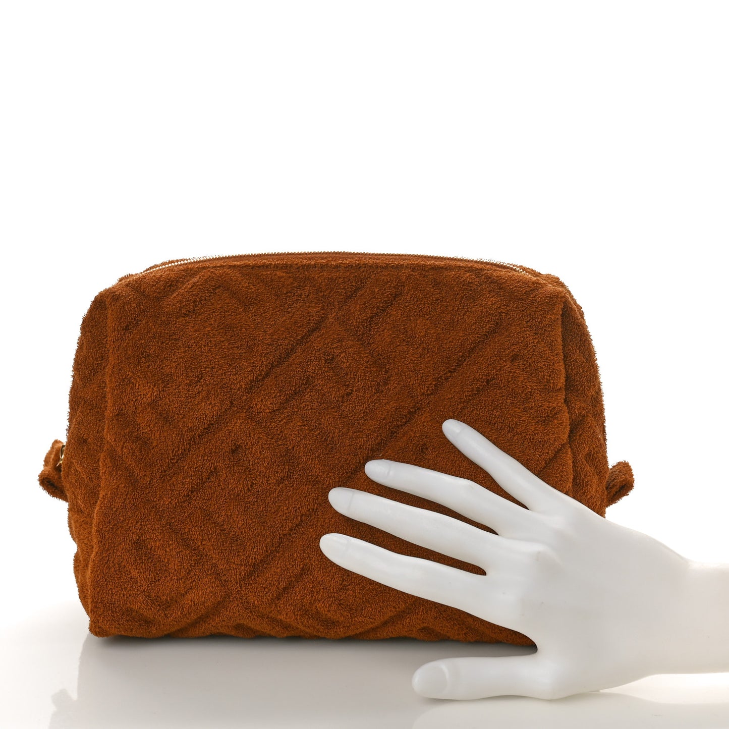 Terry Cloth Vitello Century Matte FF 1974 Embossed Medium Trapezoid Beauty Pouch Caramel