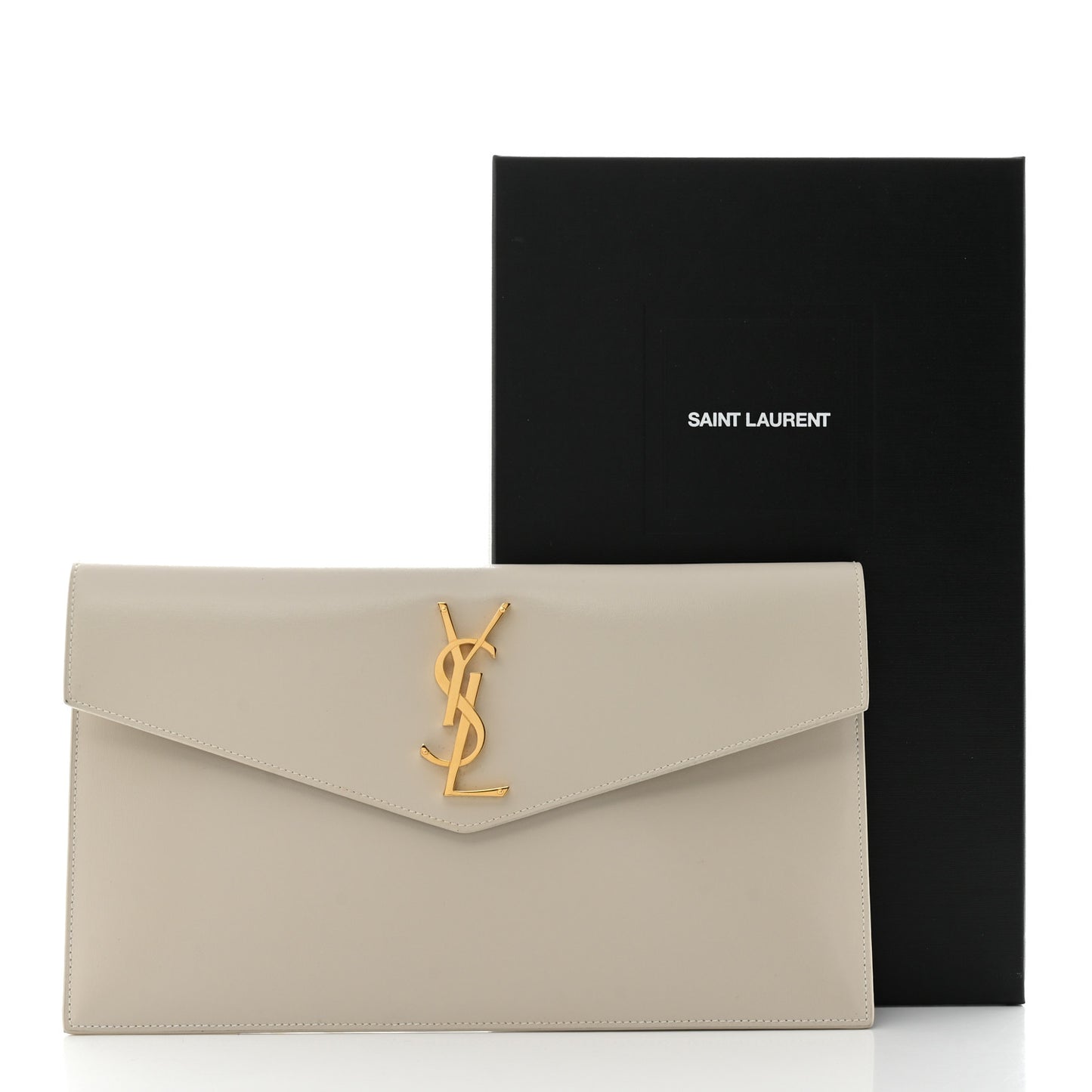 Smooth Shiny Calfskin Uptown Pouch Crema Soft
