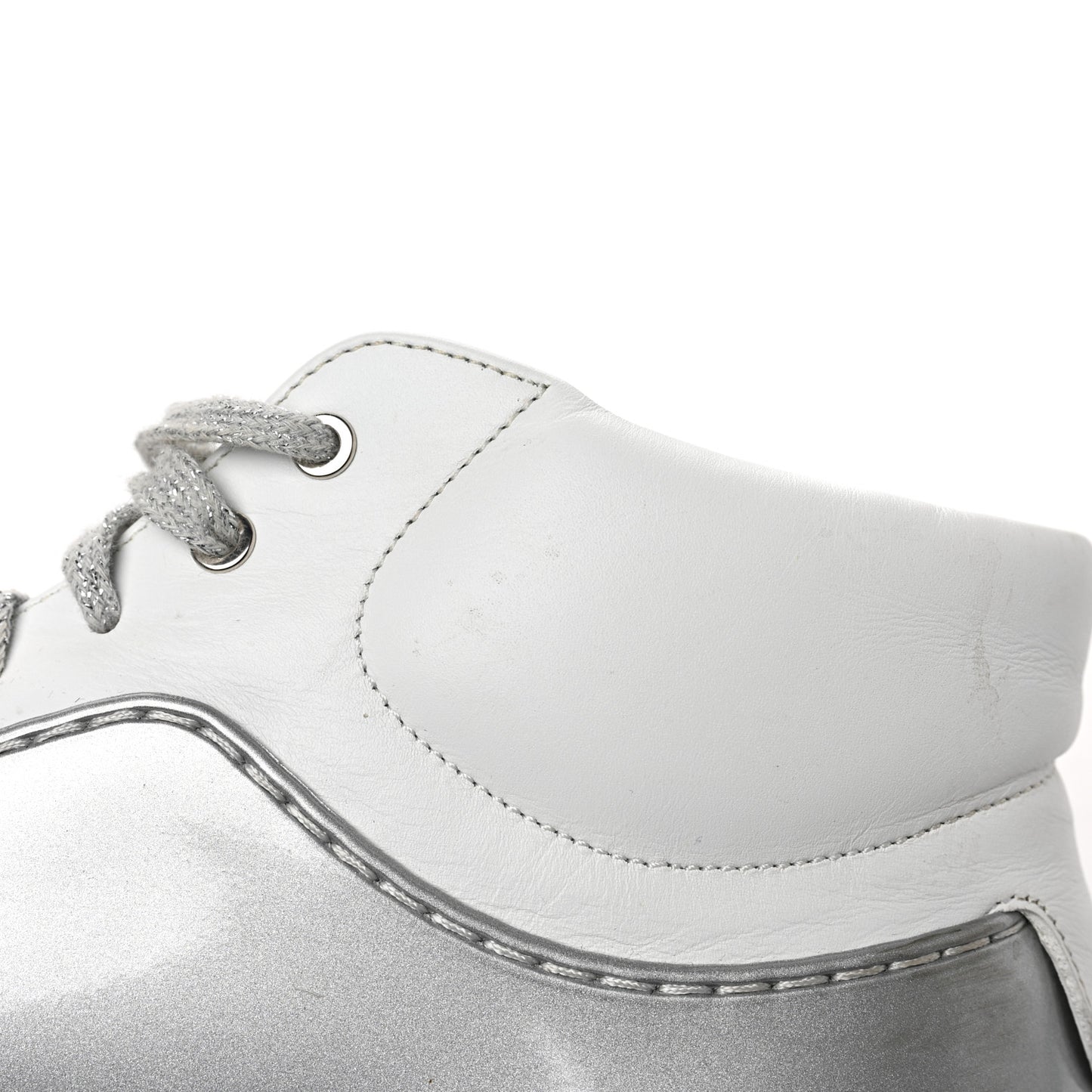 Patent Lambskin High Top Sneakers 37 White Silver