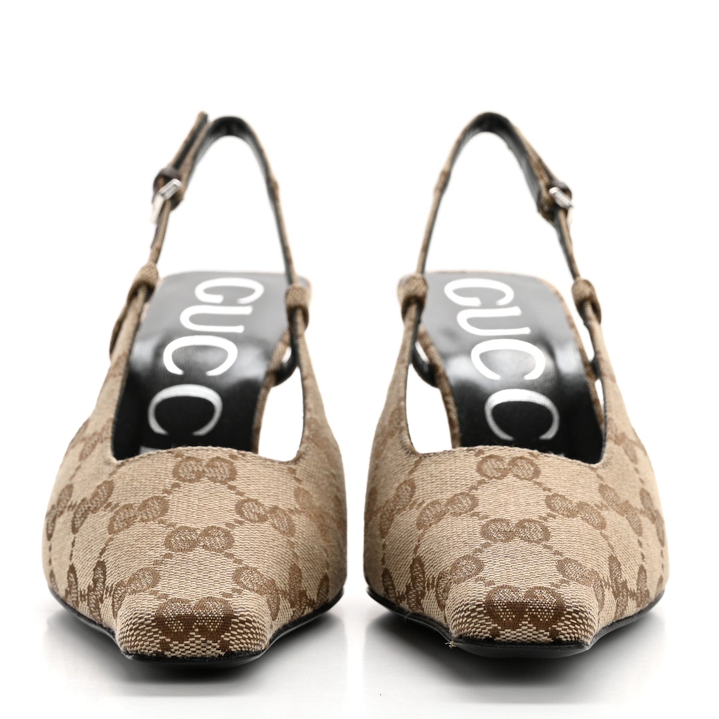 Monogram Malga Kid Square G 75mm Slingback Pumps 35 Beige Ebony New Acero