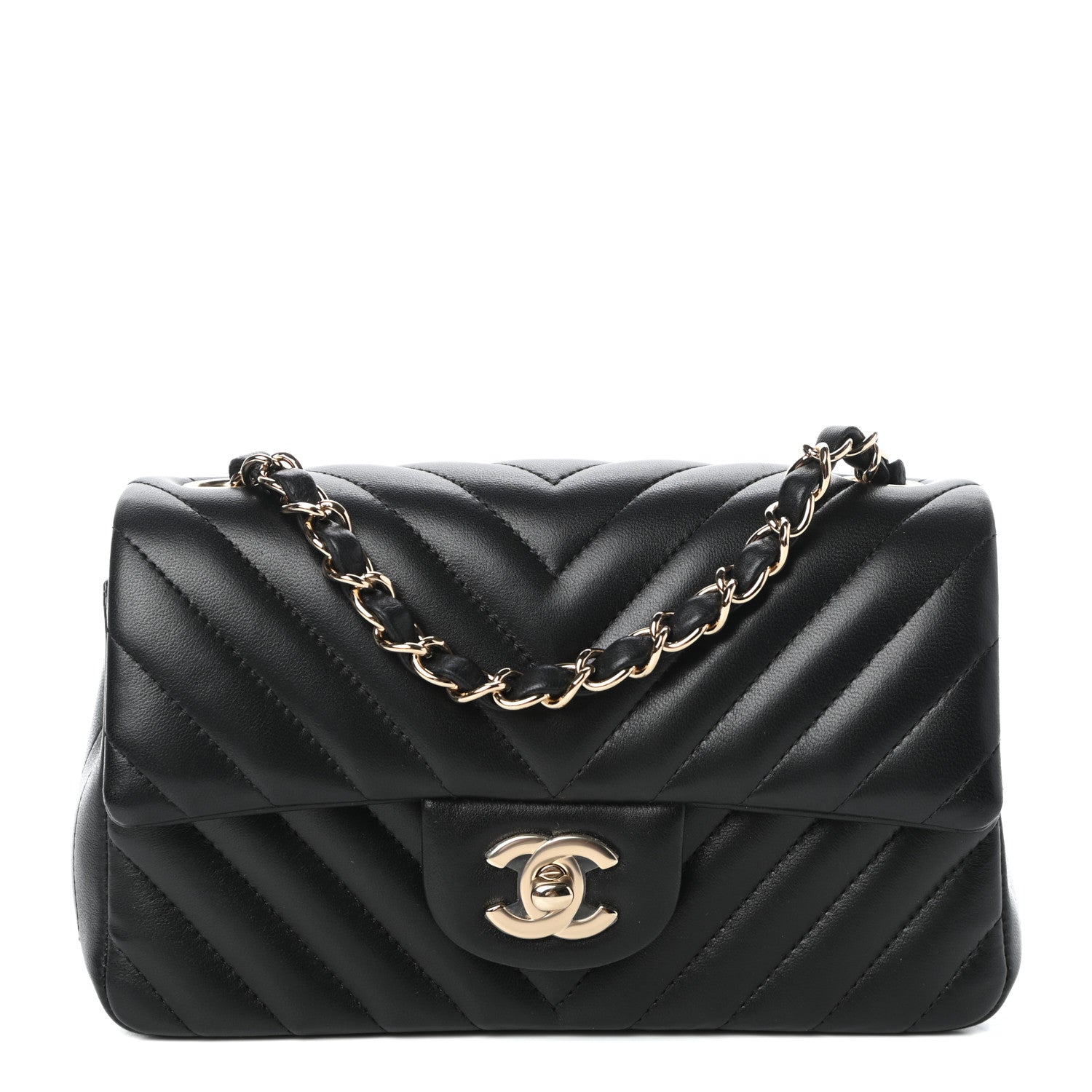Chanel Lambskin Chevron Quilted Mini Rectangular Flap Black 1 of 9