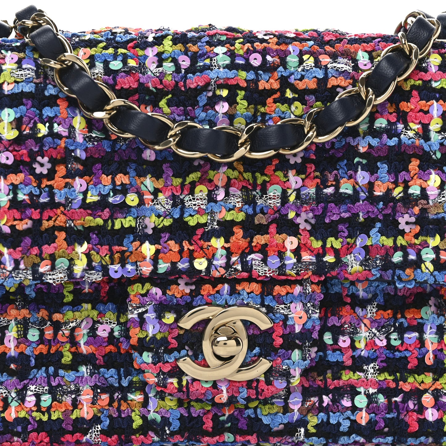 Tweed Quilted Mini Rectangular Flap Navy Blue Multicolor