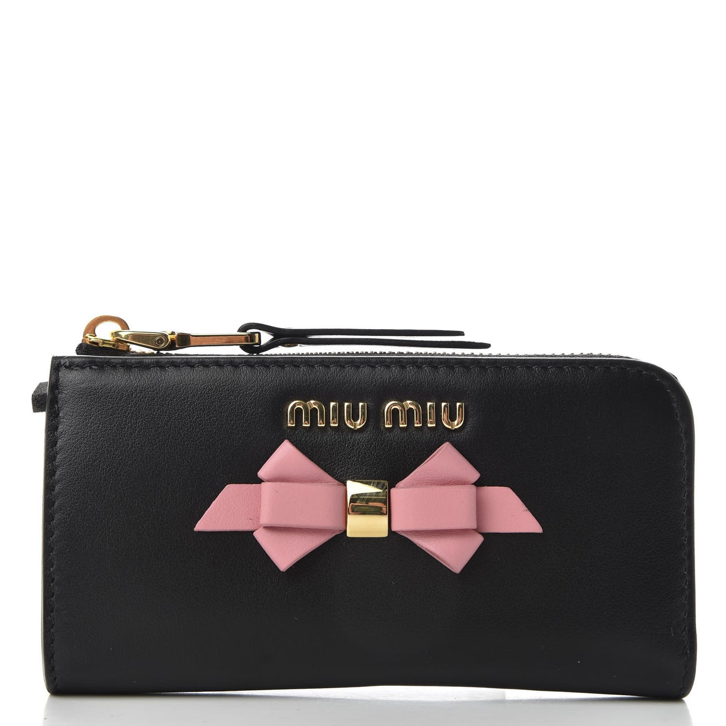 Soft Calf Bow Zip Coin Pouch Black Petalo
