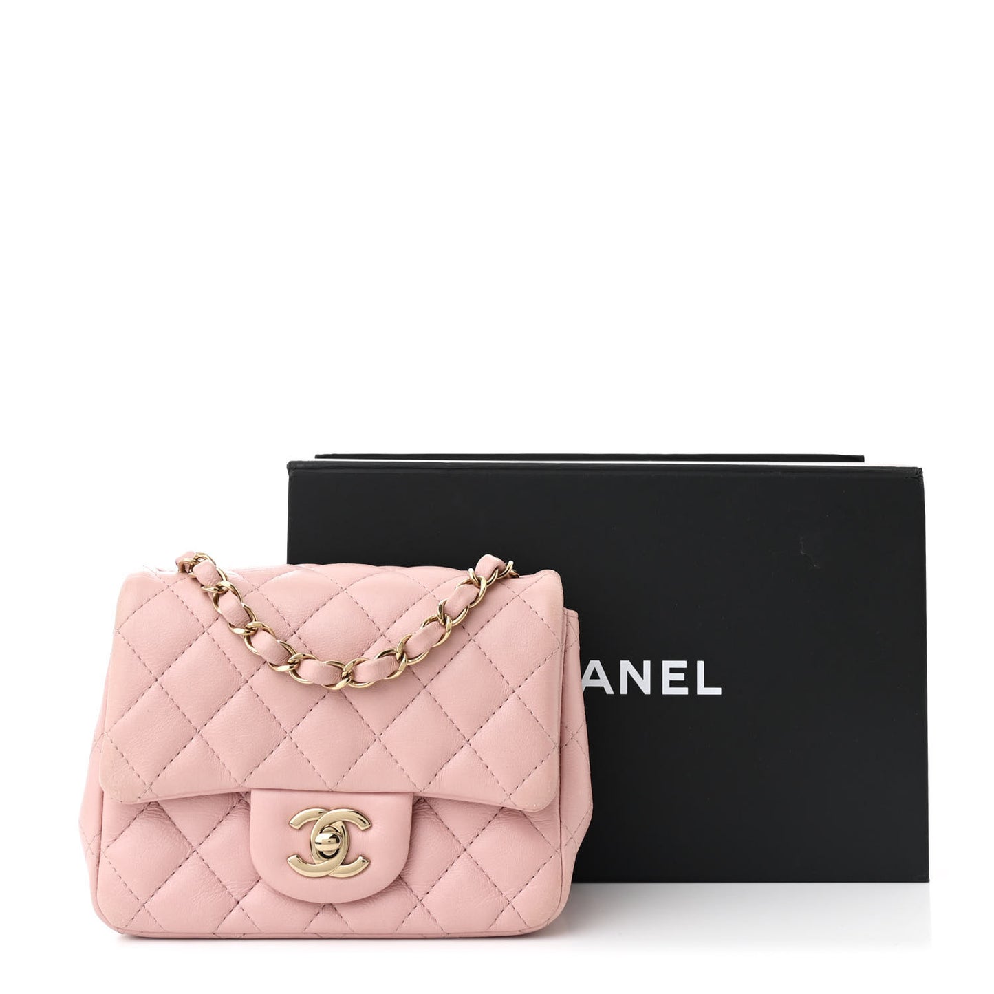 Lambskin Quilted Mini Square Flap Light Pink