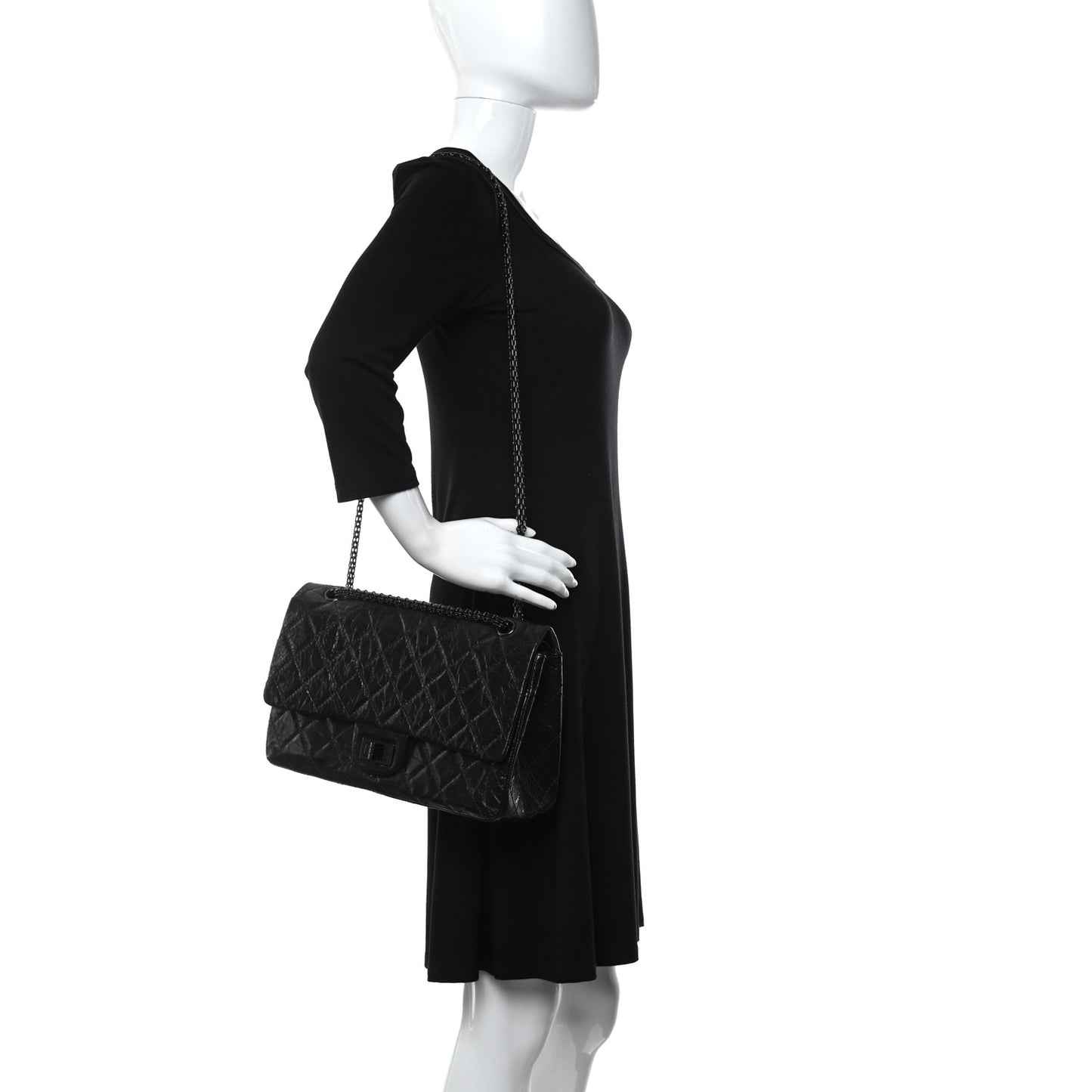 Glazed Aged Calfskin Quilted 2.55 Reissue 227 Flap So Black