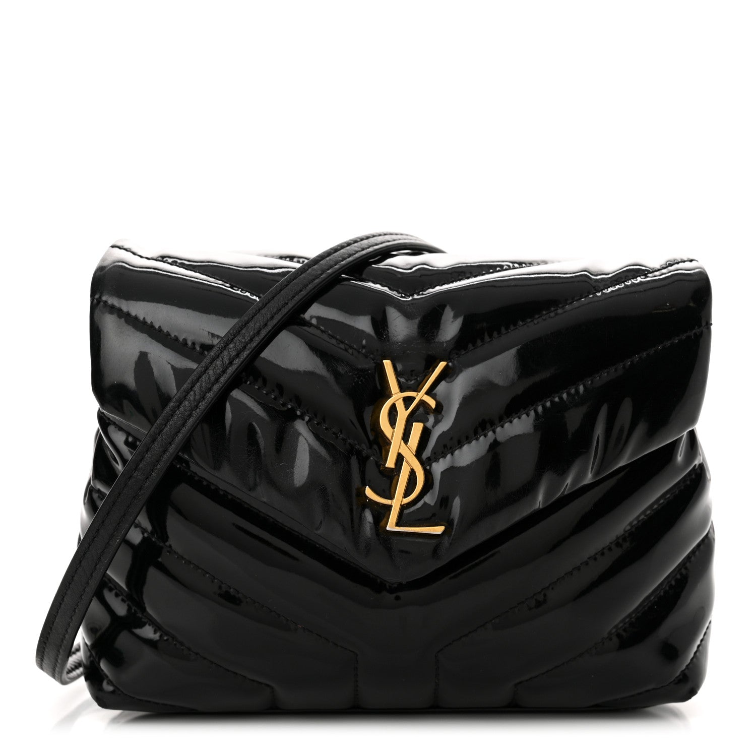 Saint Laurent Patent Y Quilted Monogram Toy Loulou Crossbody Bag Black 1 of 18