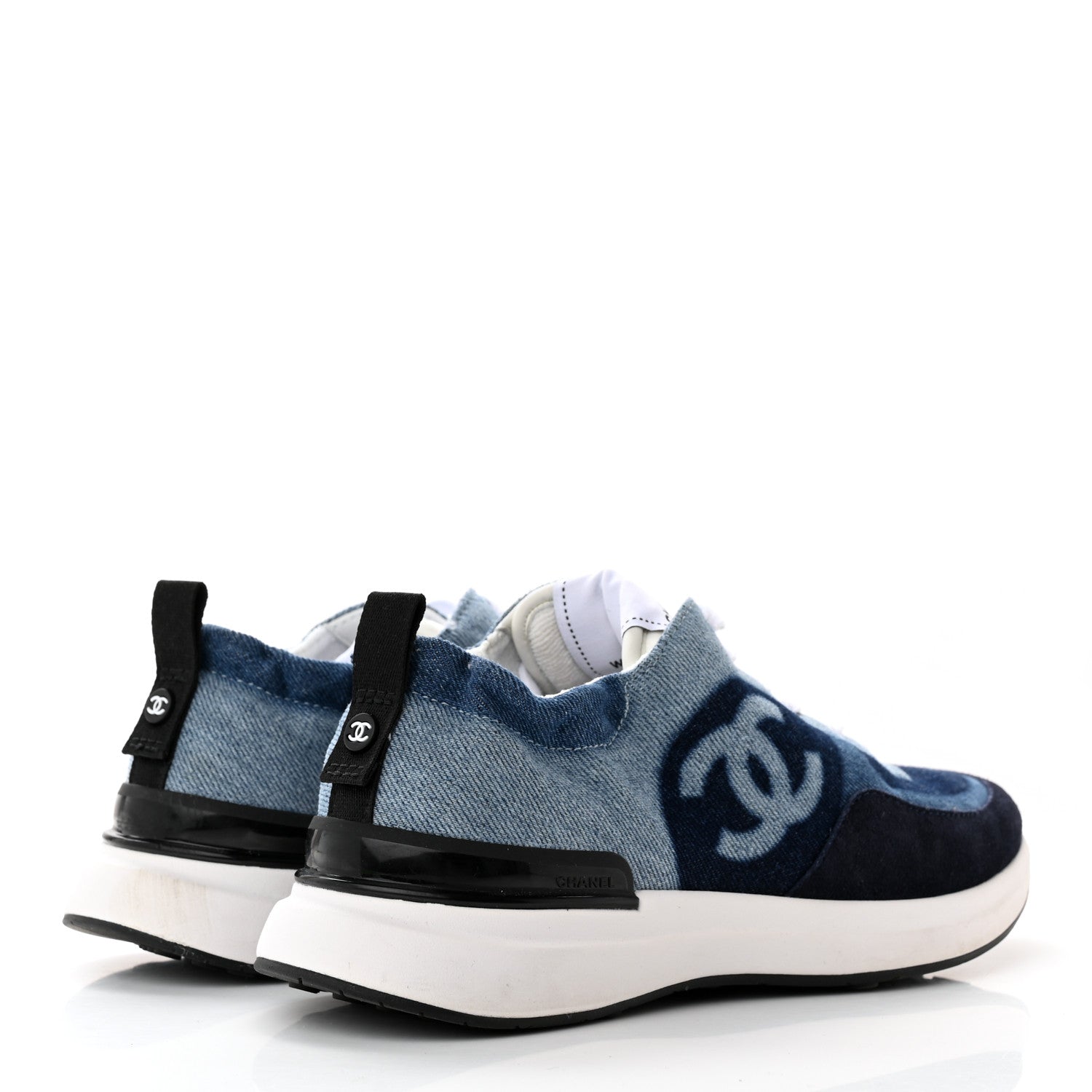Chanel Denim Suede Calfskin Womens CC Sneakers 37 Dark Blue 4 of 12