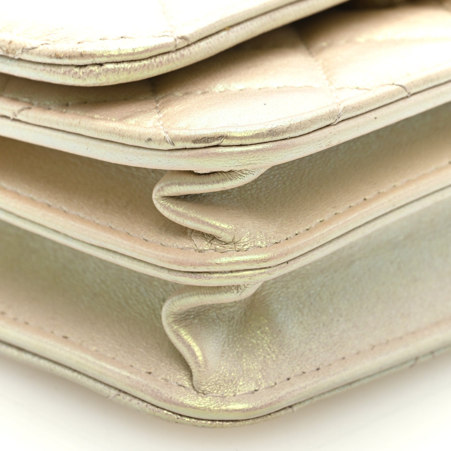 Iridescent Lambskin Quilted Mini Wallet On Chain WOC Ivory