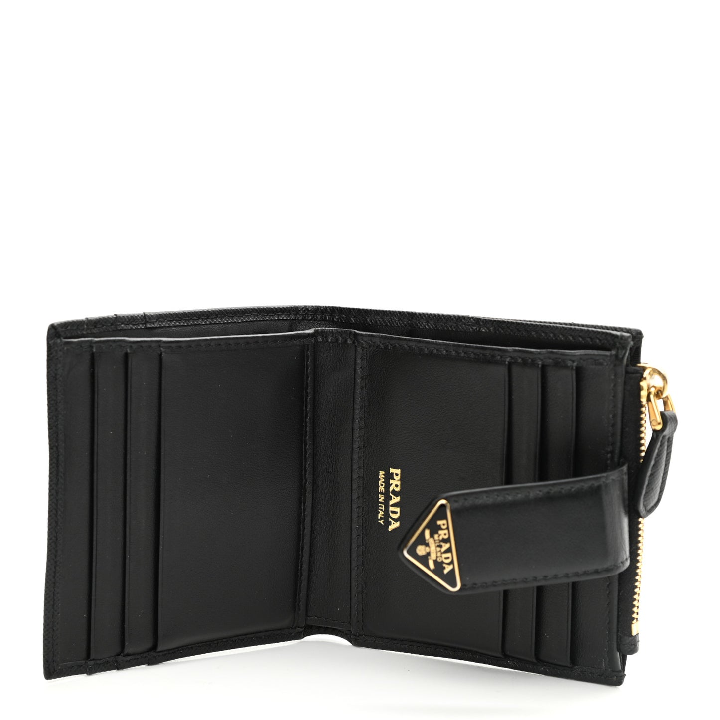 Saffiano Smooth Calfskin Tab Card Holder Compact Wallet Black
