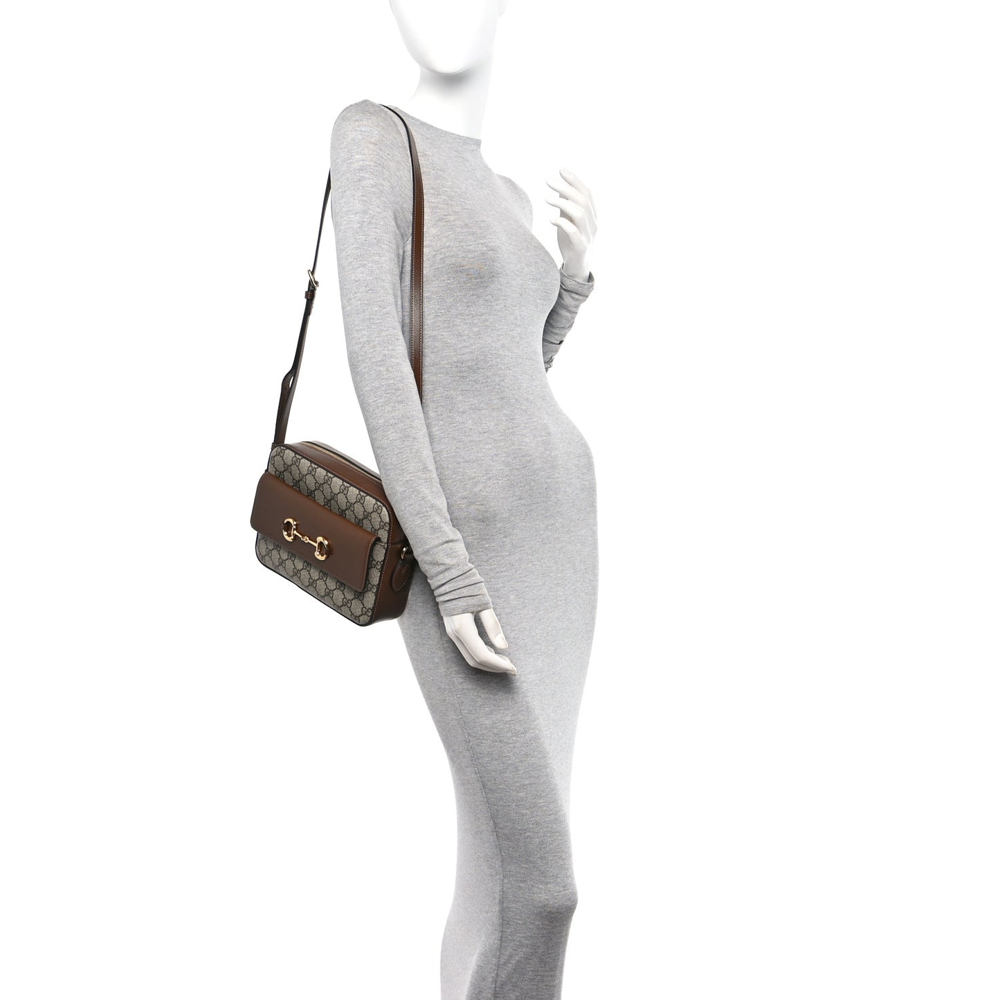 GG Supreme Monogram Small Horsebit 1955 Shoulder Bag Beige Brown Sugar