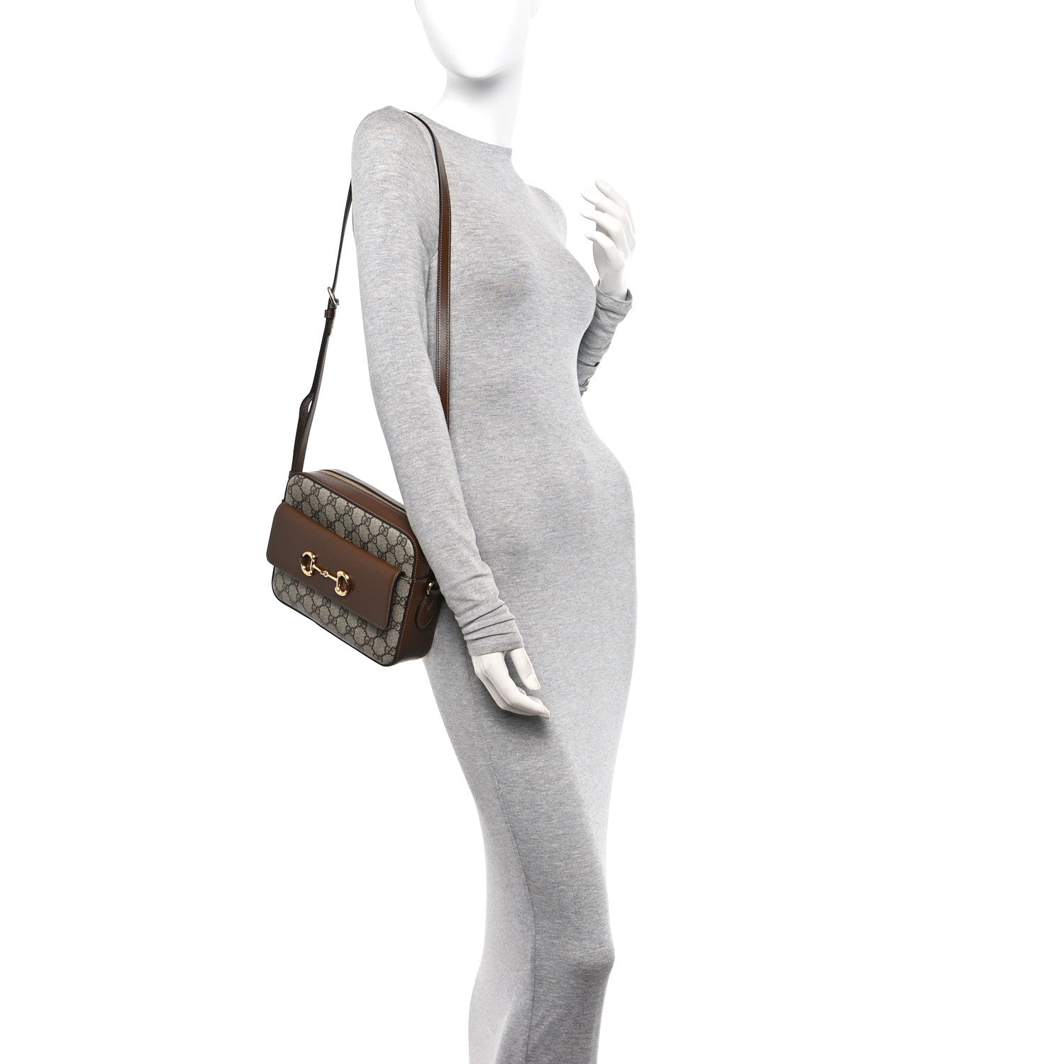 Gucci GG Supreme Monogram Small Horsebit 1955 Shoulder Bag Beige Brown Sugar 2 of 10