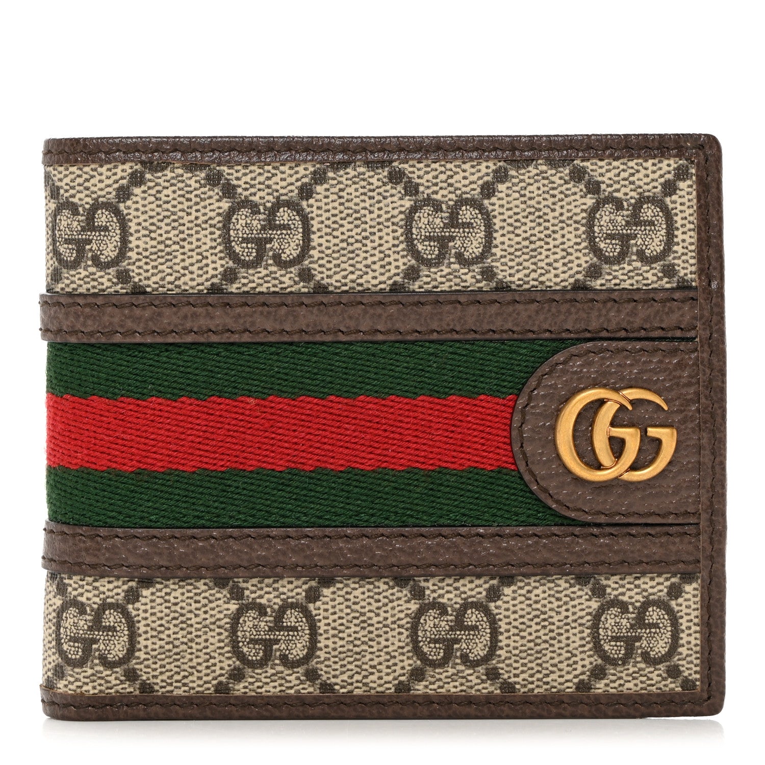 Gucci GG Supreme Monogram Web Mens Ophidia Bi-Fold Coin Wallet Beige New Acero 1 of 7