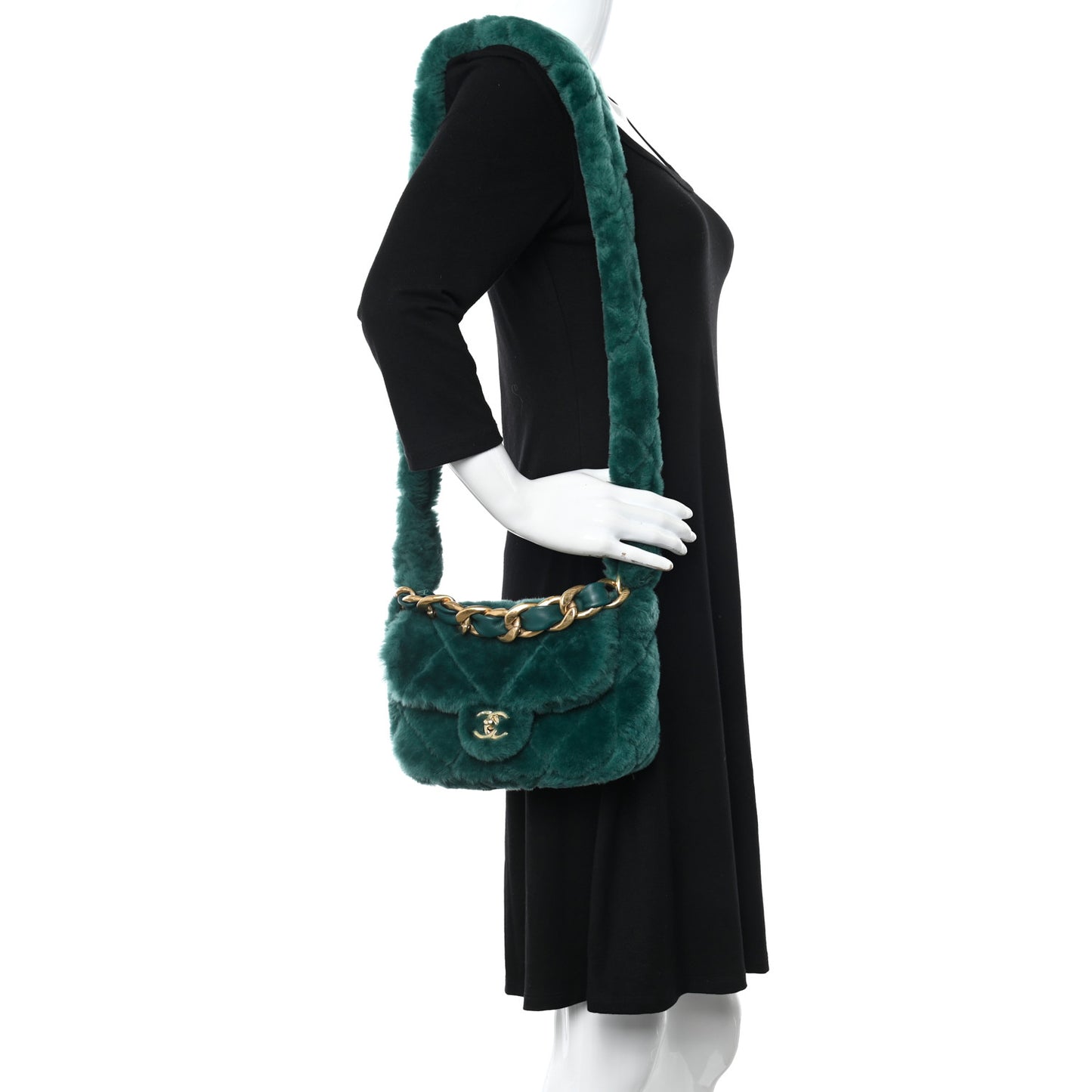Shearling Lambskin Quilted Flap Green