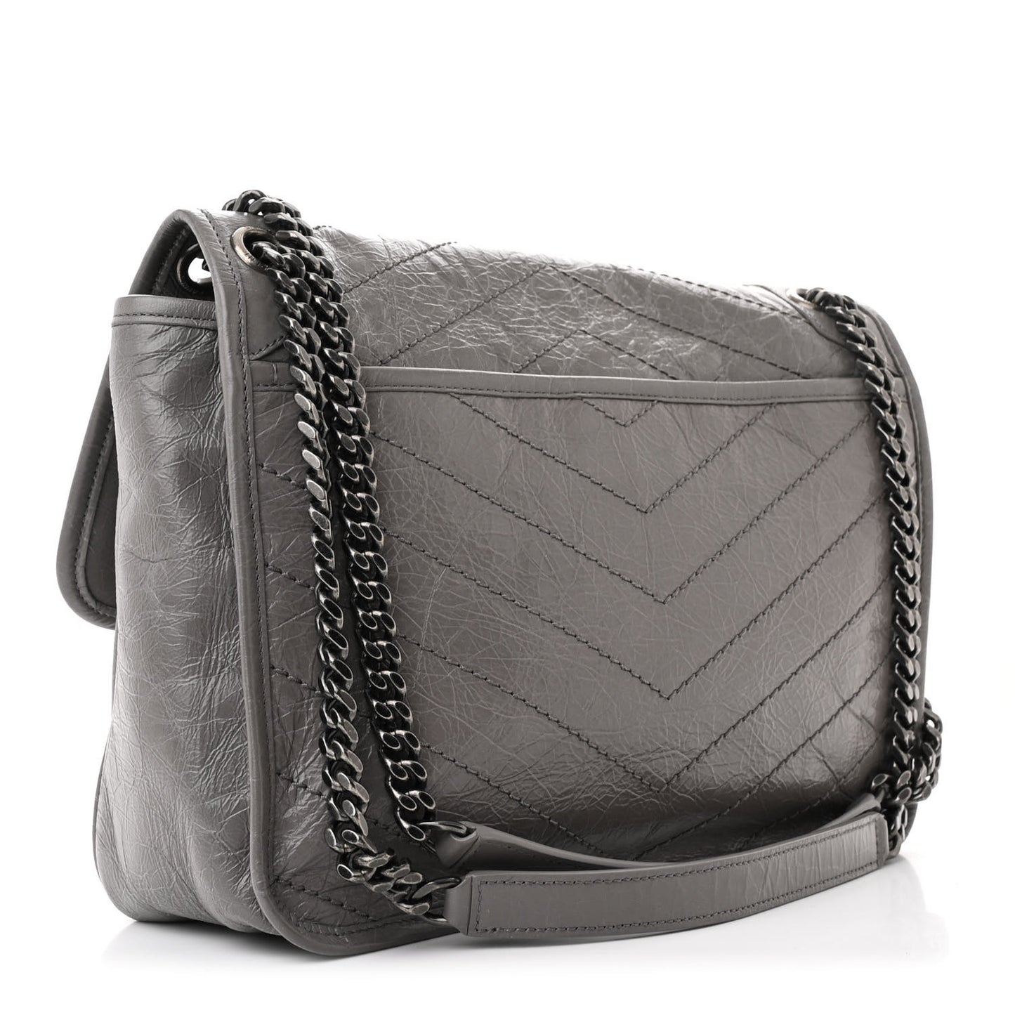 Crinkled Calfskin Matelasse Monogram Medium Niki Chain Satchel Fog