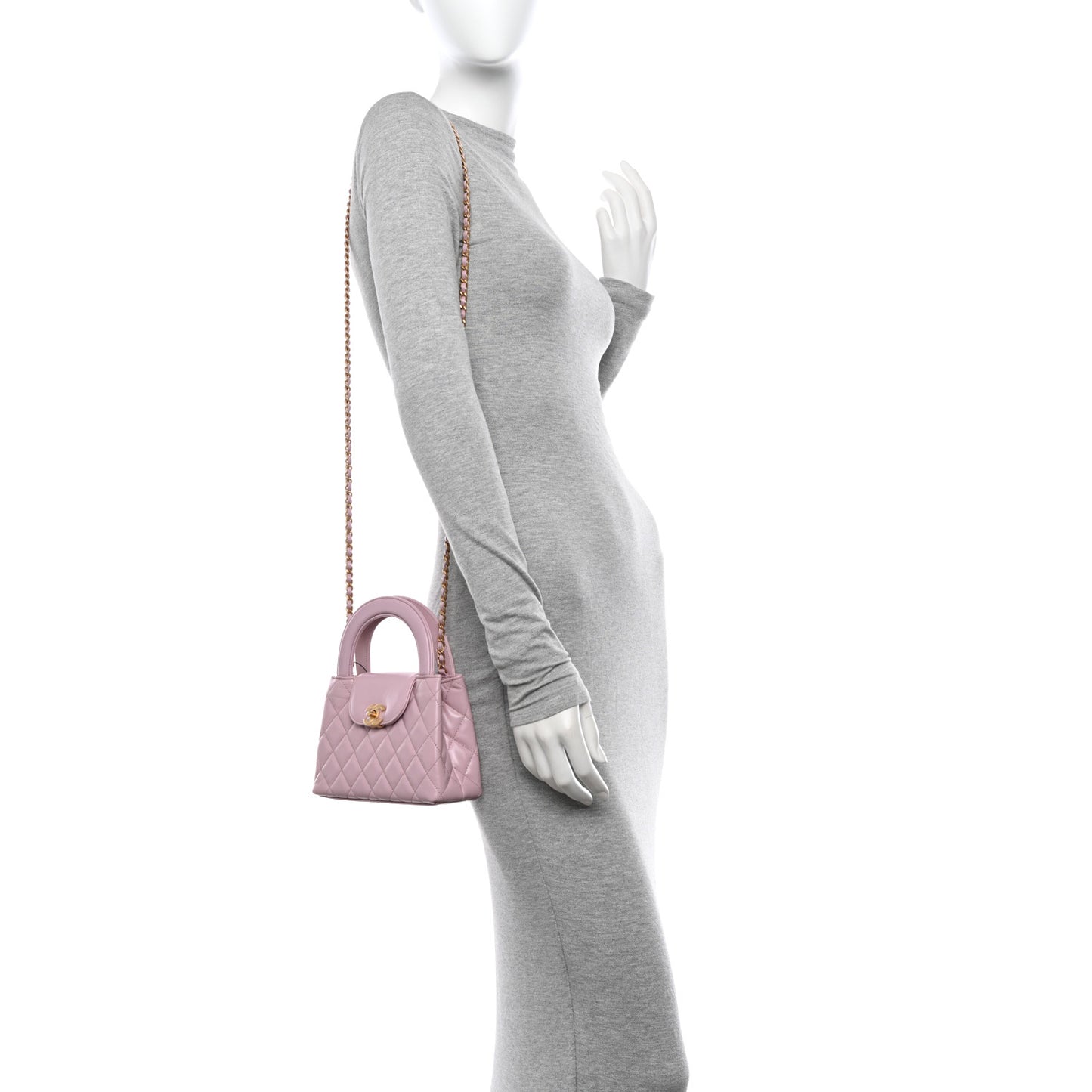 Shiny Aged Calfskin Quilted Nano Kelly Shopper Pink