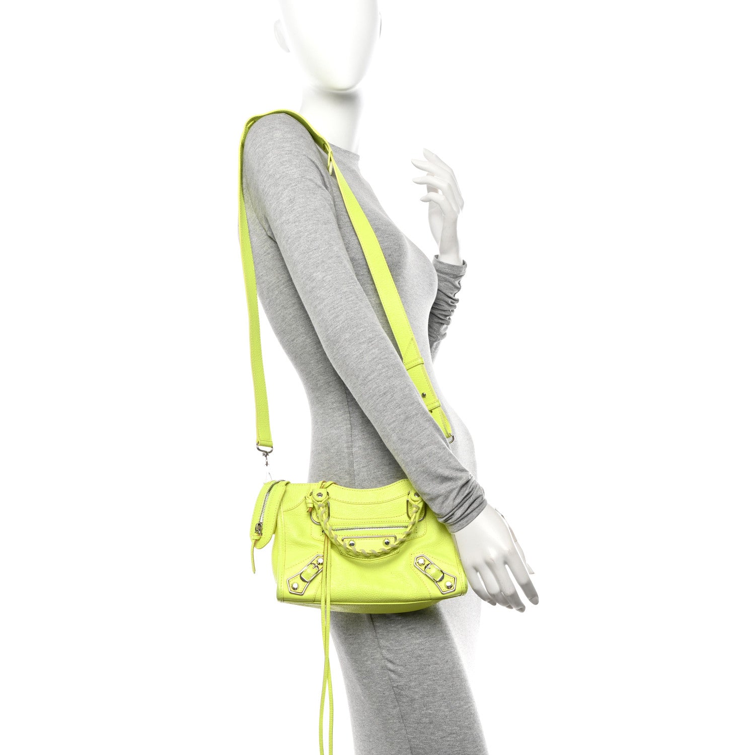 Balenciaga Chevre Silver Metallic Edge Hardware Mini City Acid Green 2 of 20