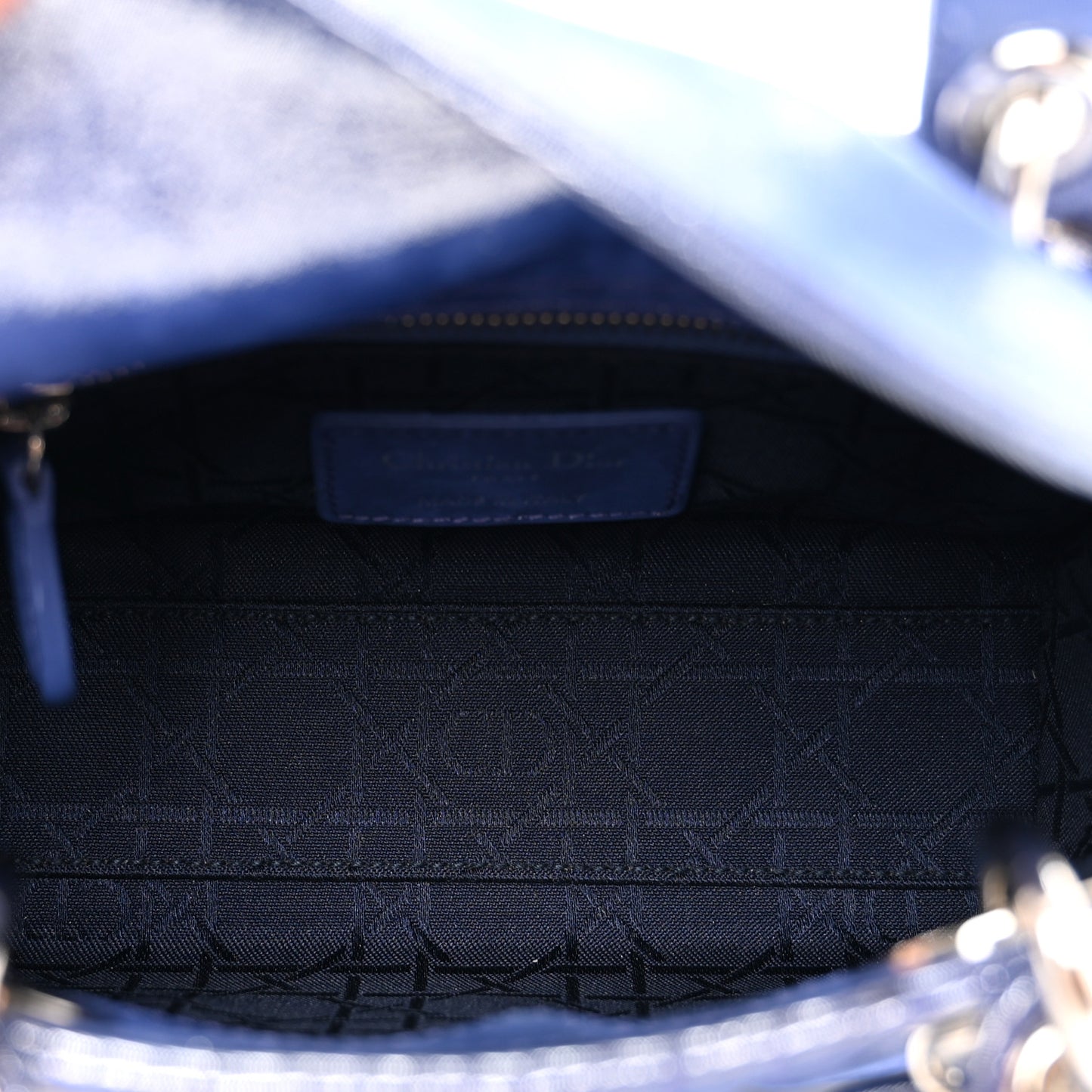 Metallic Lambskin Cannage Mini Lady Dior Dew Bleu