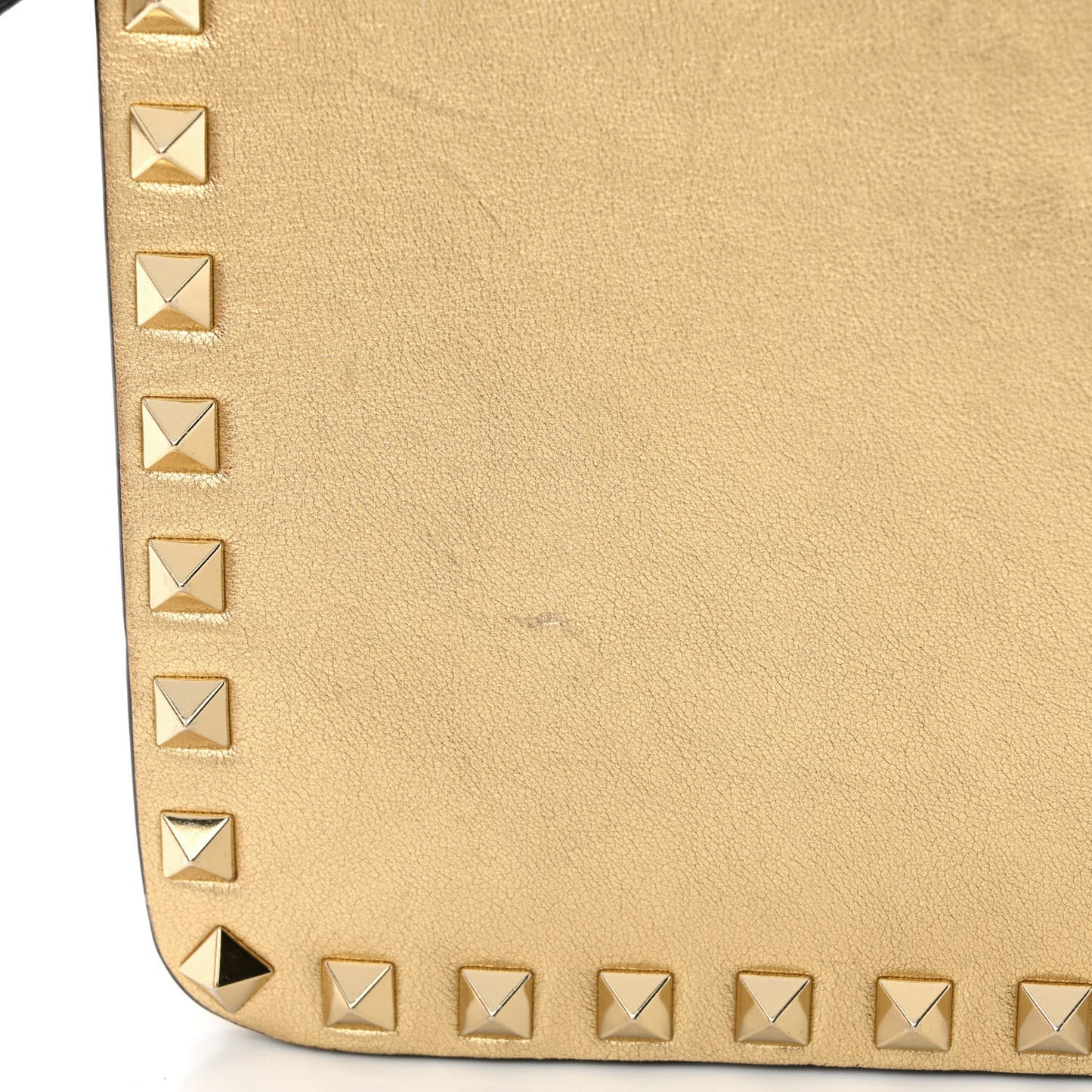 Metallic Calfskin Rockstud Side Slip Wristlet Clutch Gold