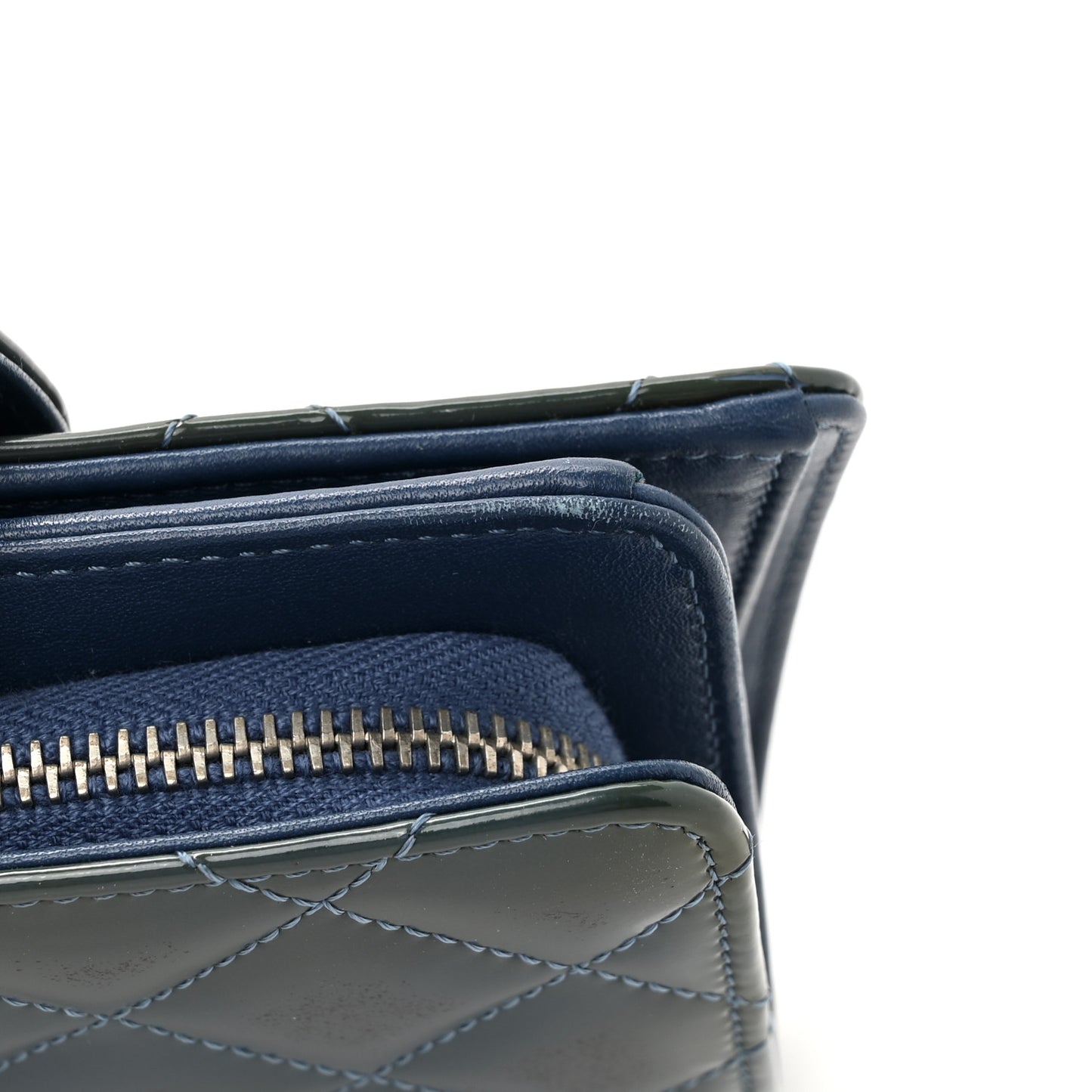 Patent Quilted Brilliant Zipped Pocket Wallet Blue