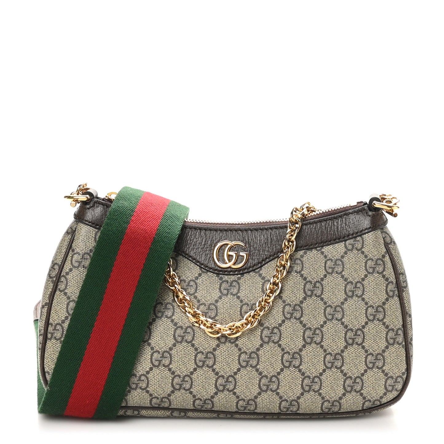 GG Supreme Monogram Textured Dollar Calfskin Web Small Ophidia GG Handbag Beige Ebony New Acero