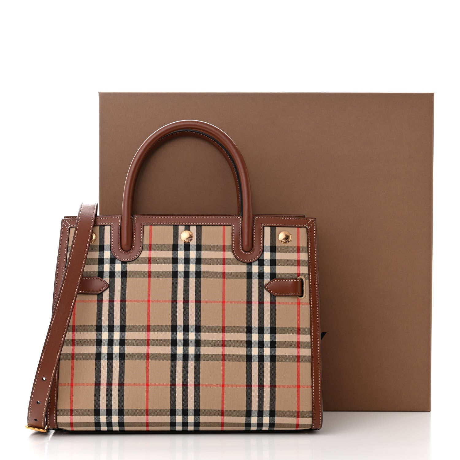 Burberry Calfskin Vintage Check Two Handle Title Bag Archive Beige 12 of 12