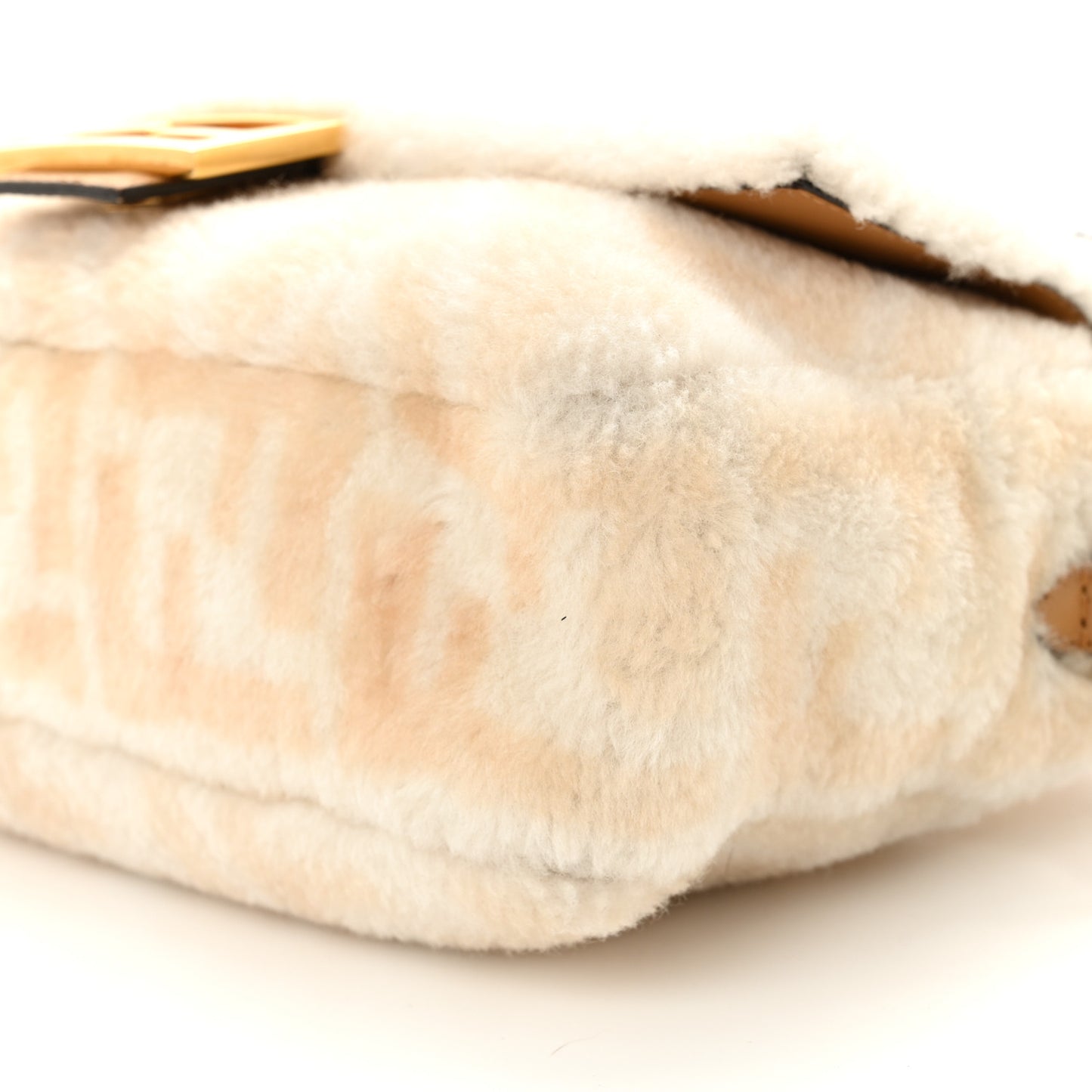 Shearling Vitello Dolce Macro FF 1974 Baguette White Ice Cuoio Miele Scuro