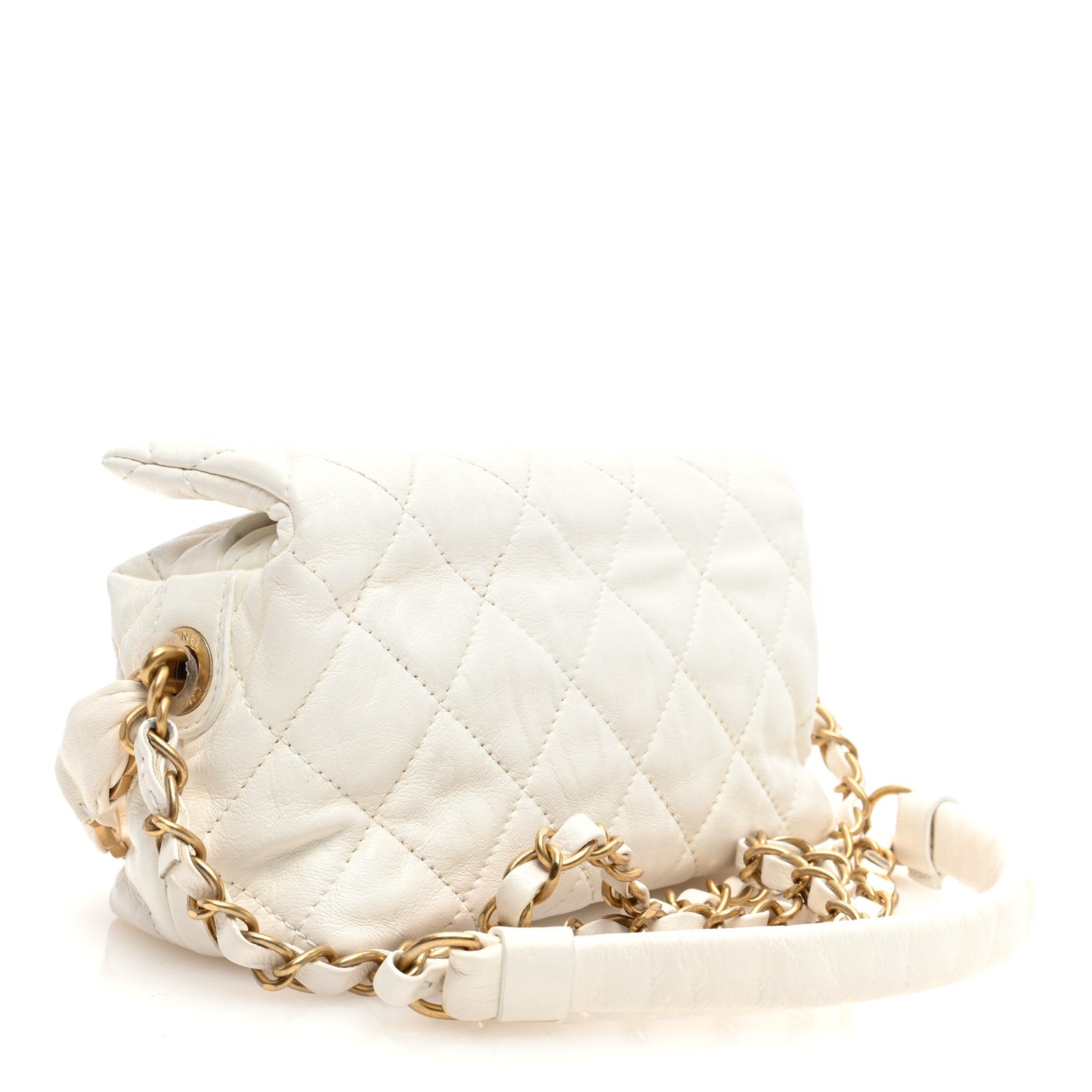 Crumpled Lambskin Quilted Small CC Links Shoulder Bag White