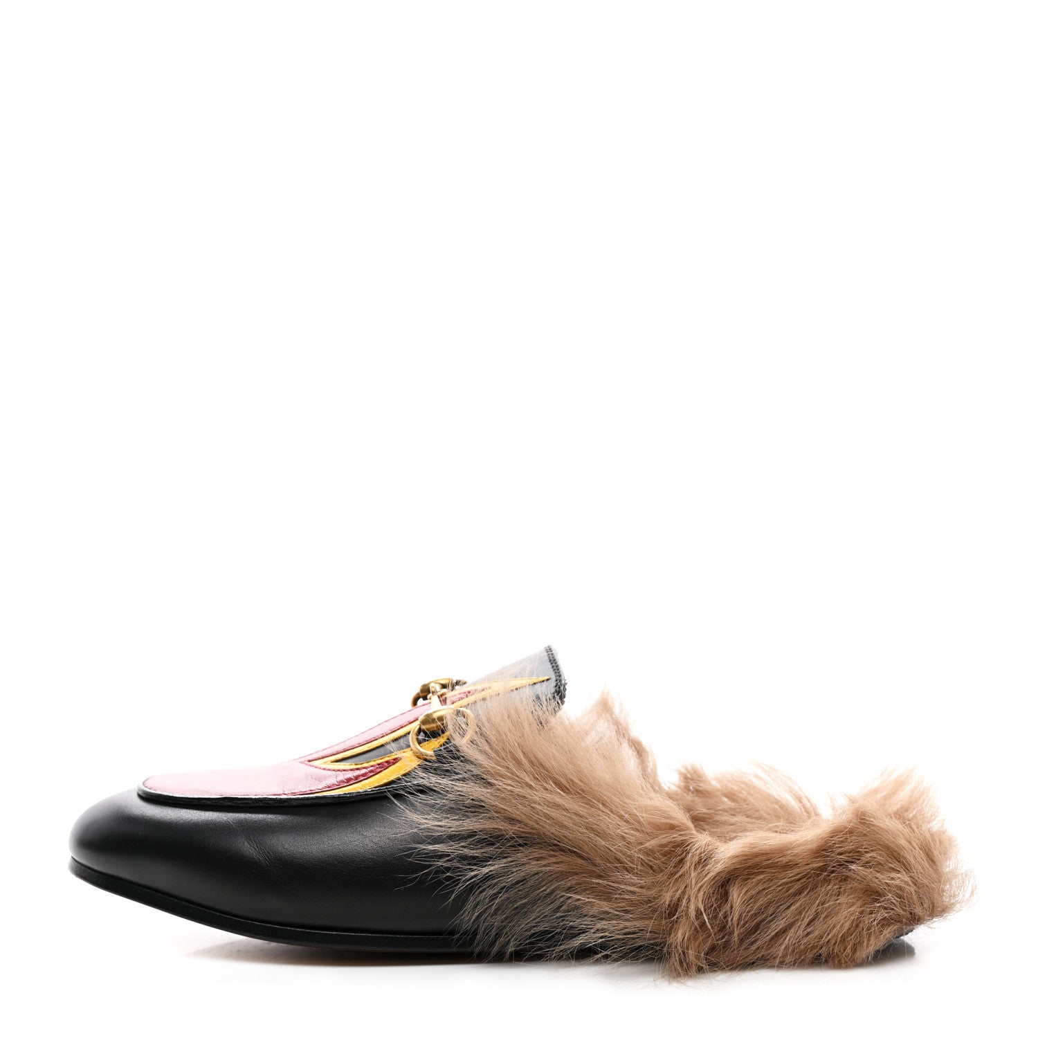 Gucci Calfskin Fur Flame Princetown Slippers 35 Black 1581564