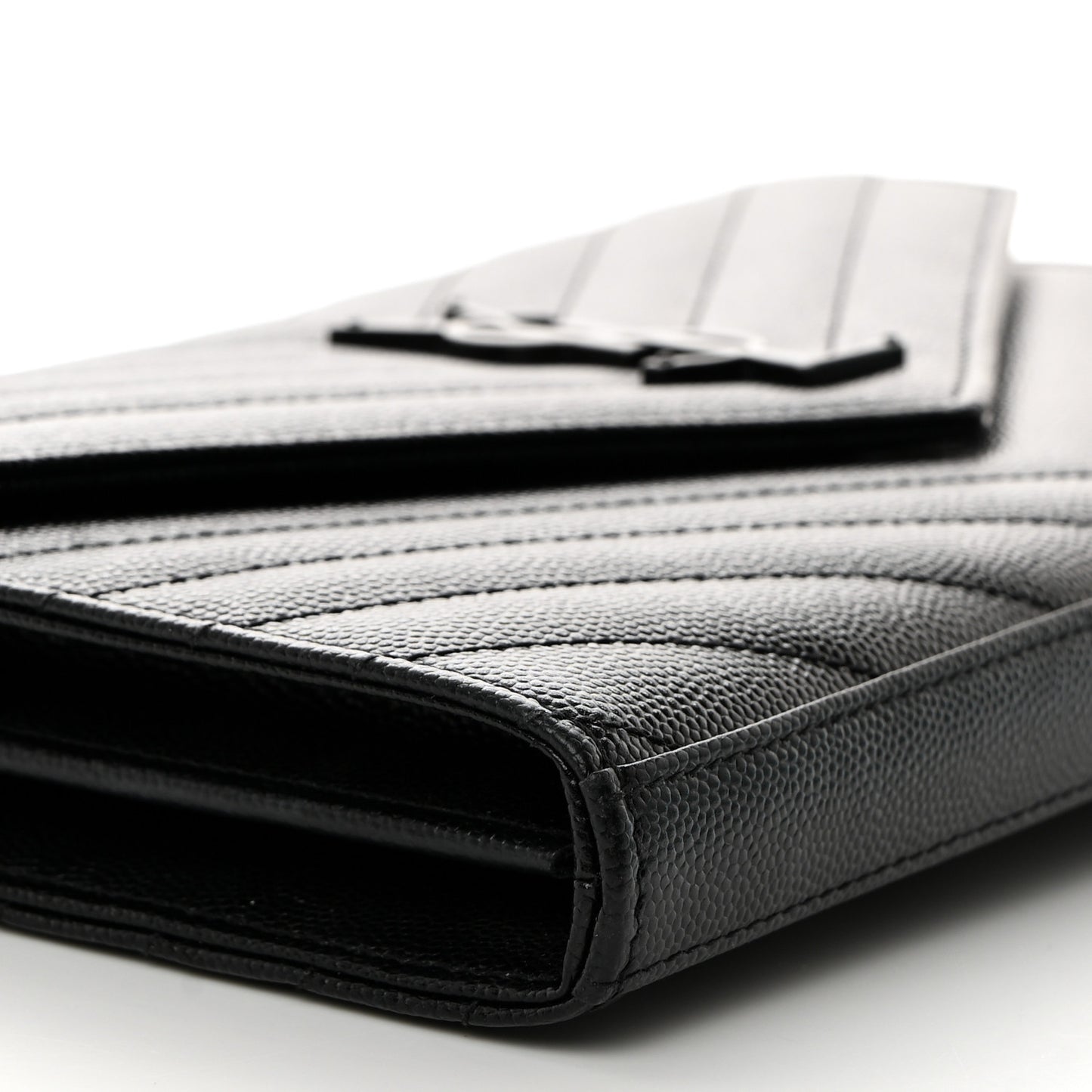 Grain De Poudre Matelasse Chevron Monogram Monochrome Chain Wallet Black