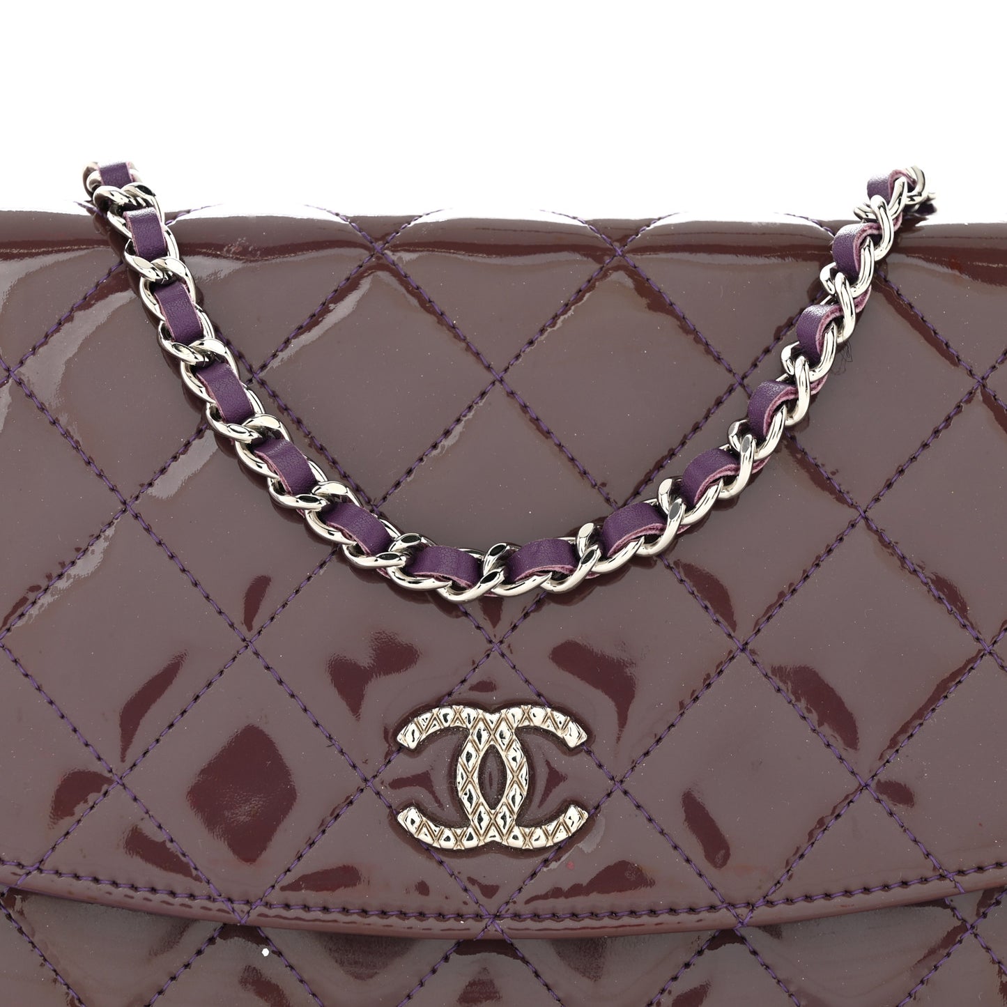 Patent Quilted Brilliant Wallet On Chain WOC Violet