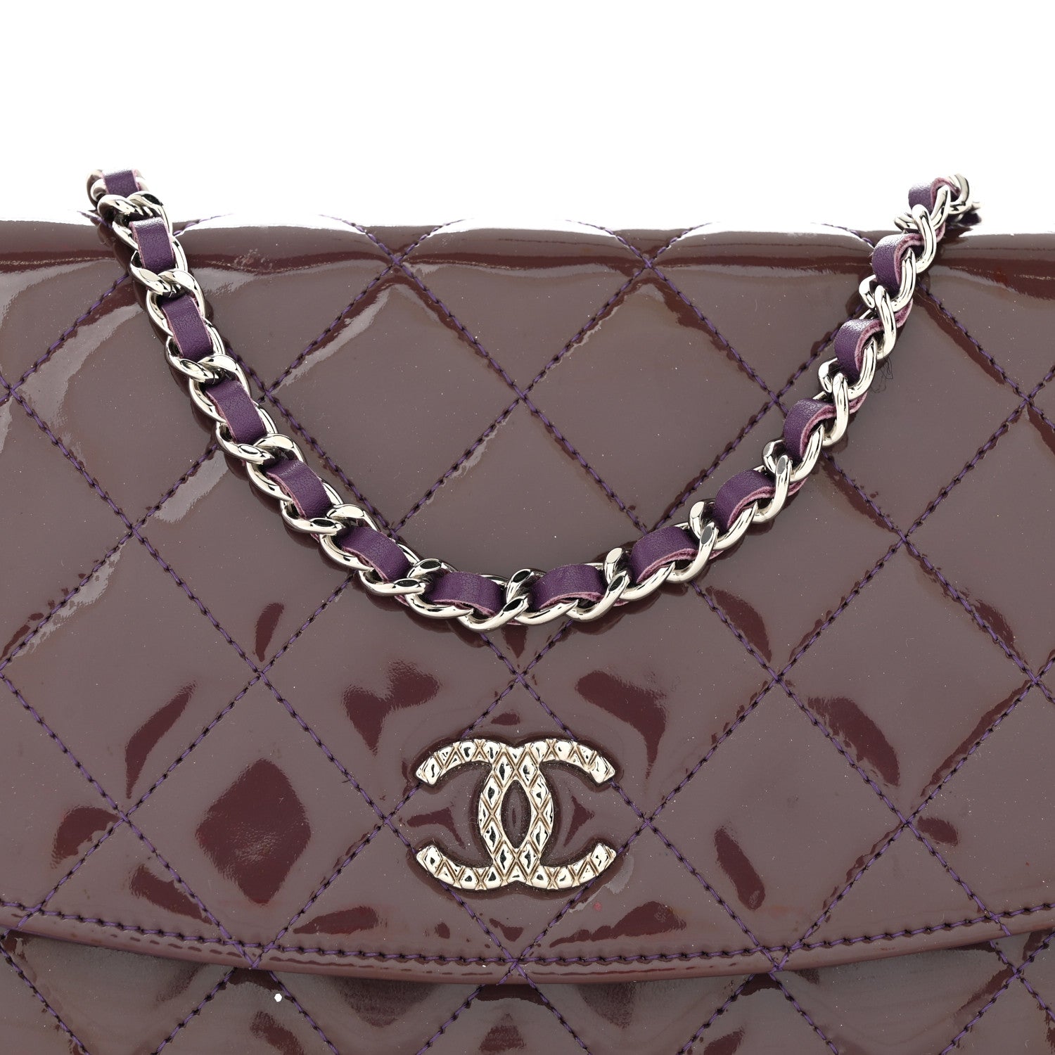 Chanel Patent Quilted Brilliant Wallet On Chain WOC Violet 9 of 12