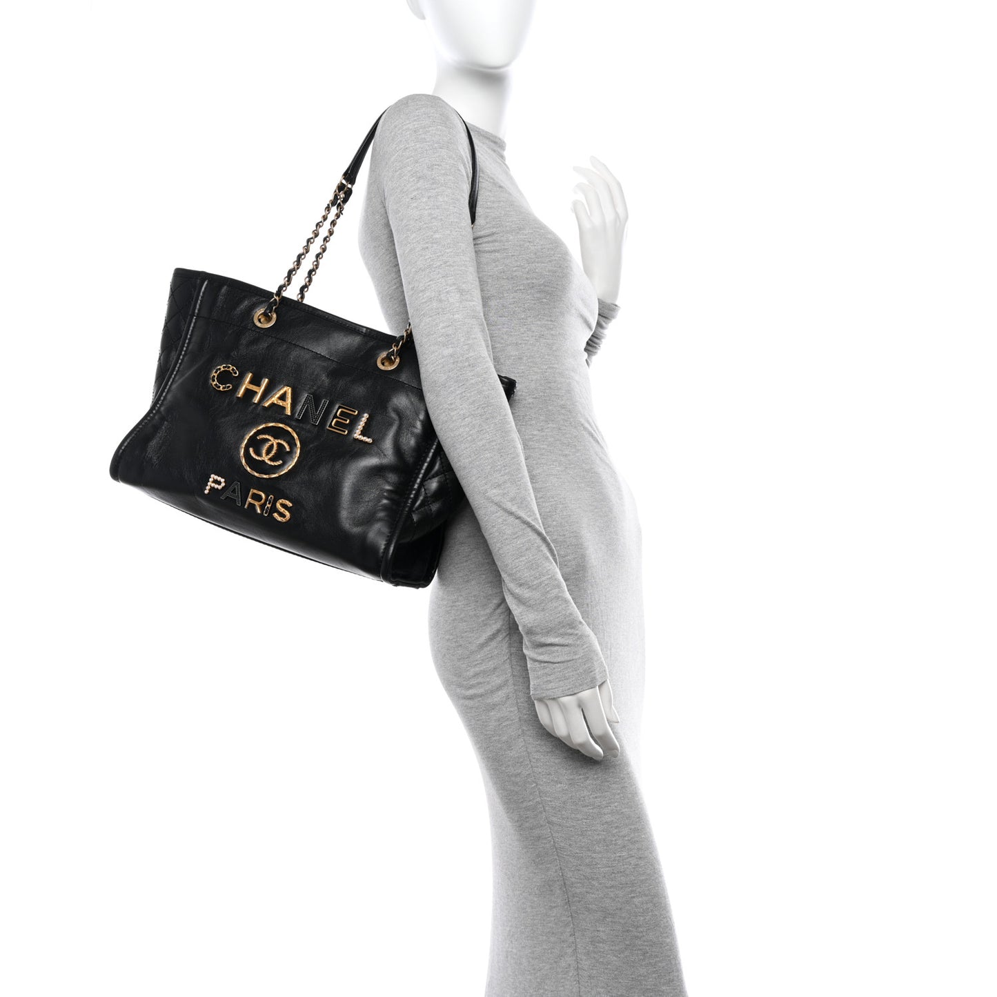 Aged Calfskin Small Charms Deauville Tote Black