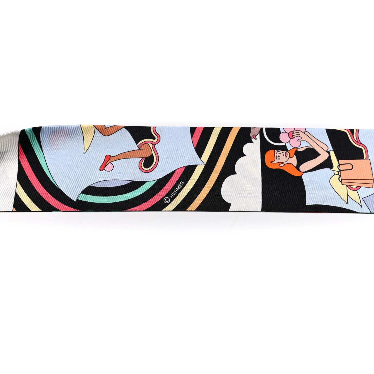 Silk Carres Volants Twilly Black Ciel Multicolor