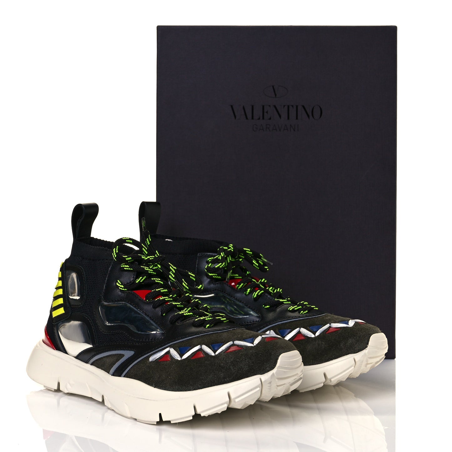 Calfskin Mens Mixed Media Sneakers 43 Black Mutlicolor