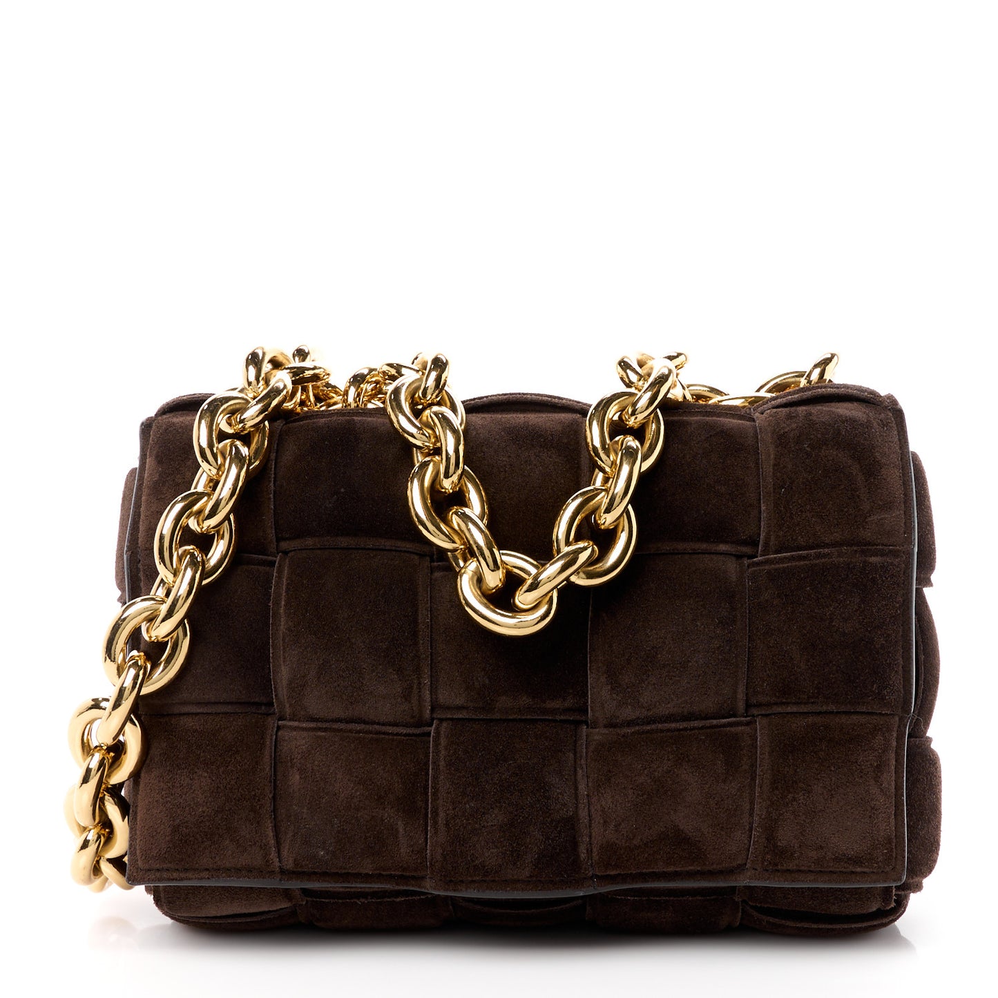 Suede Maxi Intrecciato Padded Chain Cassette Crossbody Bag Fondant
