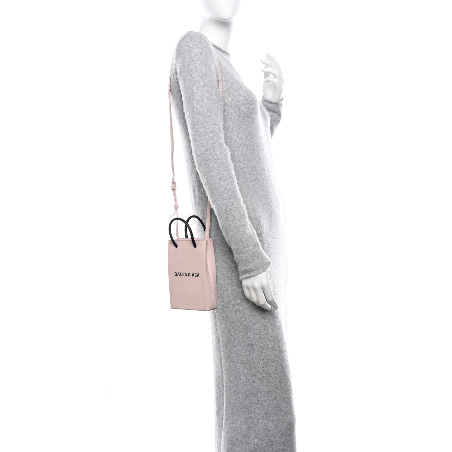 Balenciaga Squared Calfskin Logo Shopping Phone Holder Bag Light Rose 2 of 14