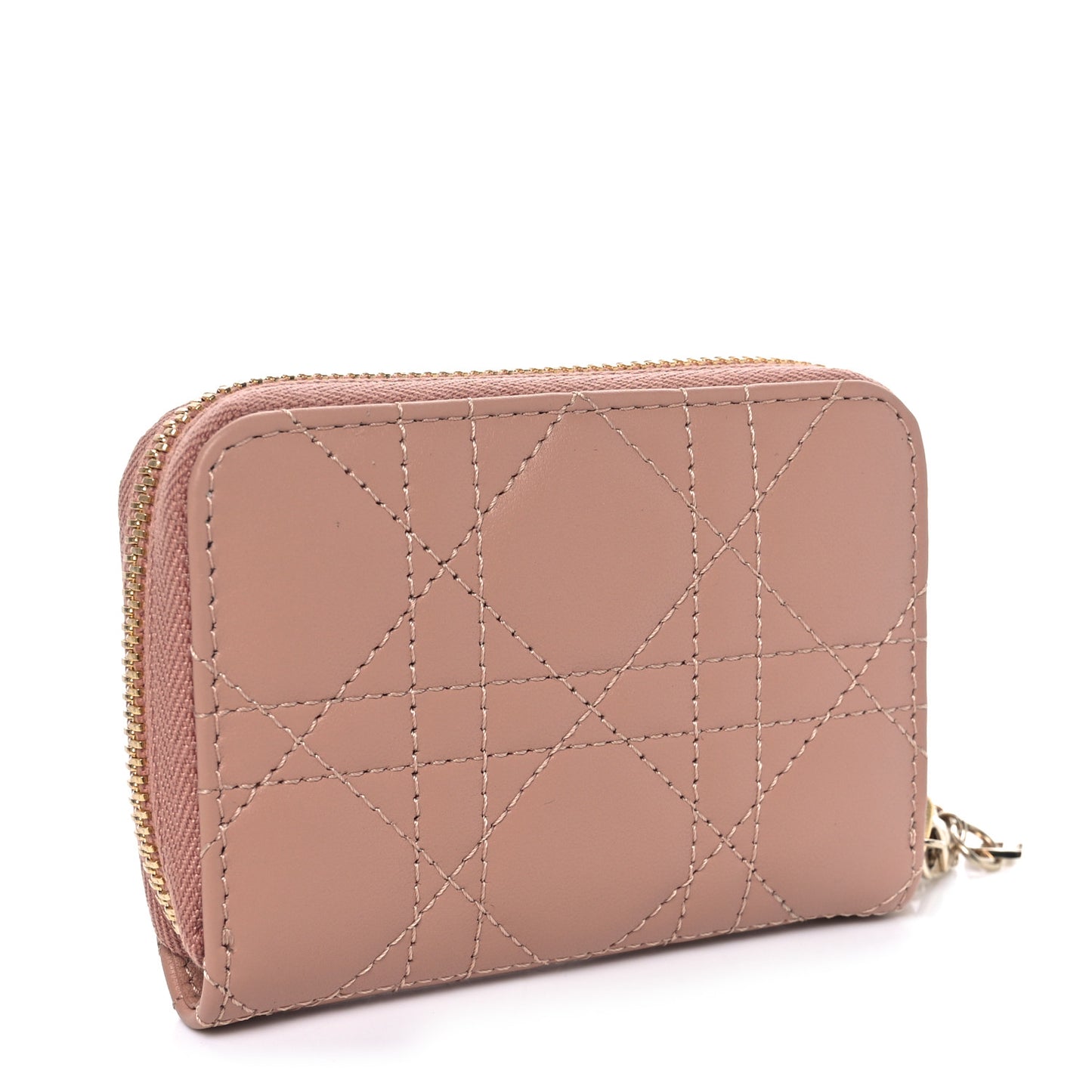 Lambskin Cannage Small Lady Dior Voyageur Coin Purse Rose Des Vents