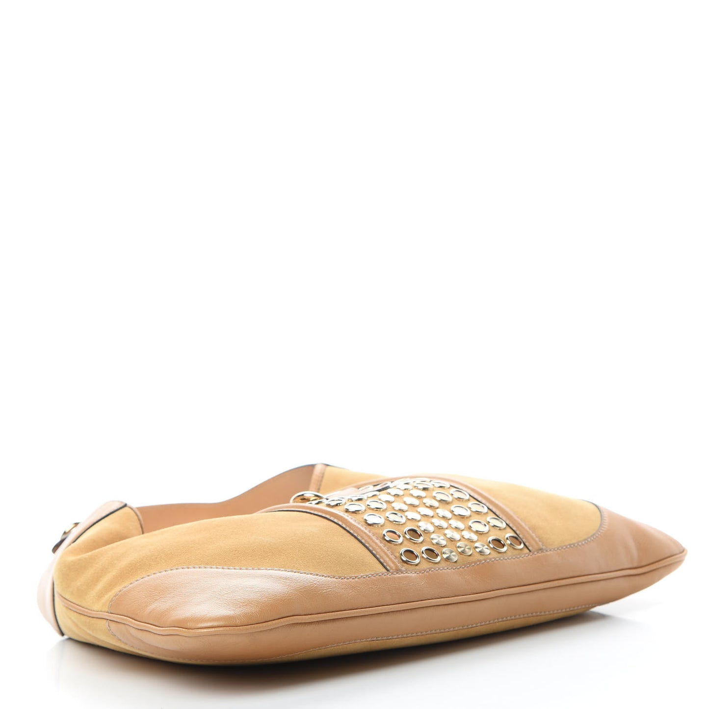 Suede Studded Jackie O Bouvier Hobo Light Brown