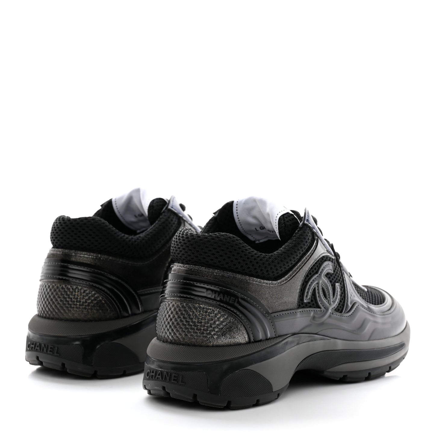 Fabric Laminated Calfskin Stretch CC Womens Sneakers 37 Black
