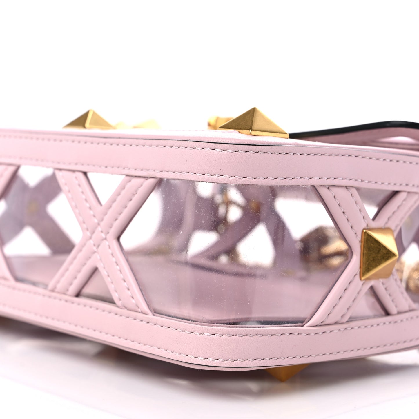 PVC Calfskin Medium Roman Stud Shoulder Bag Transparent Rose Quartz